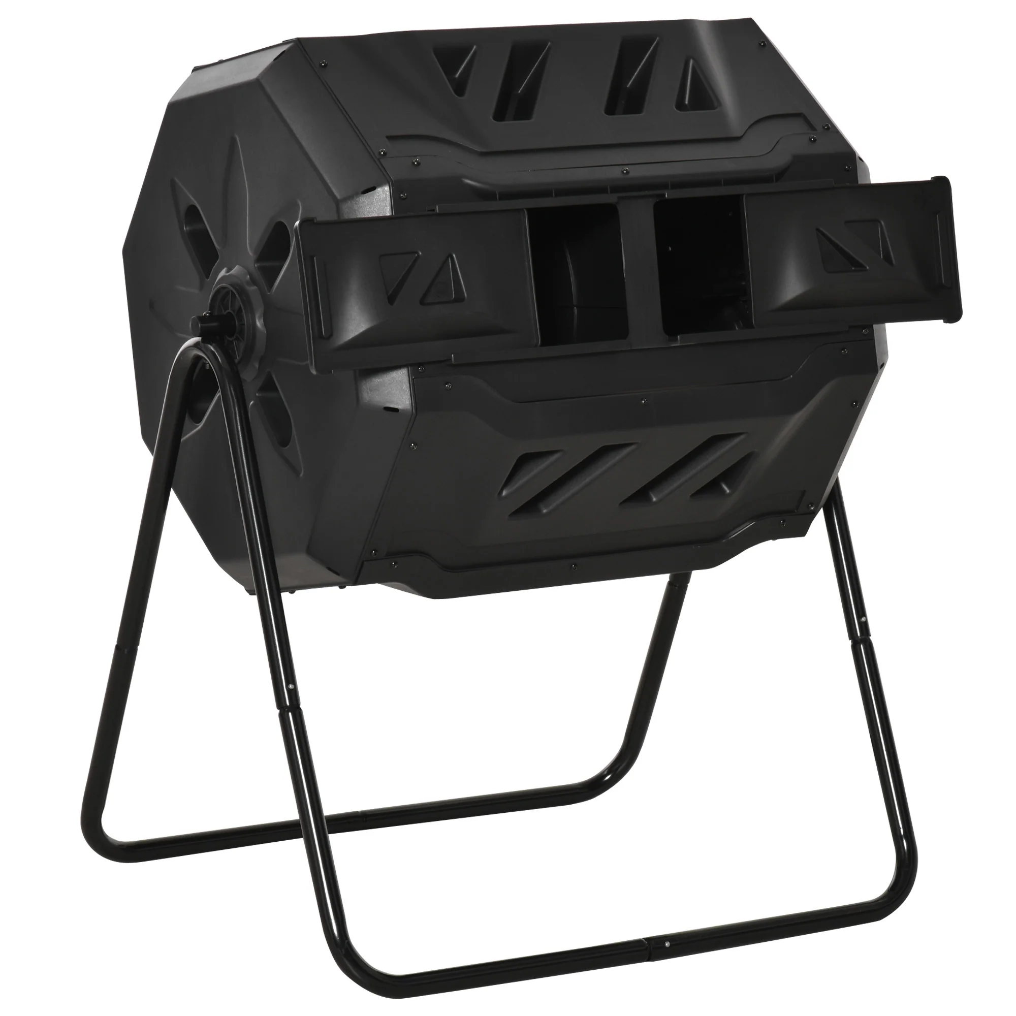 43 Gallon Dual Chamber Tumbling Composter with Steel Frame,  360° Rotating Composter, Black - Image 12