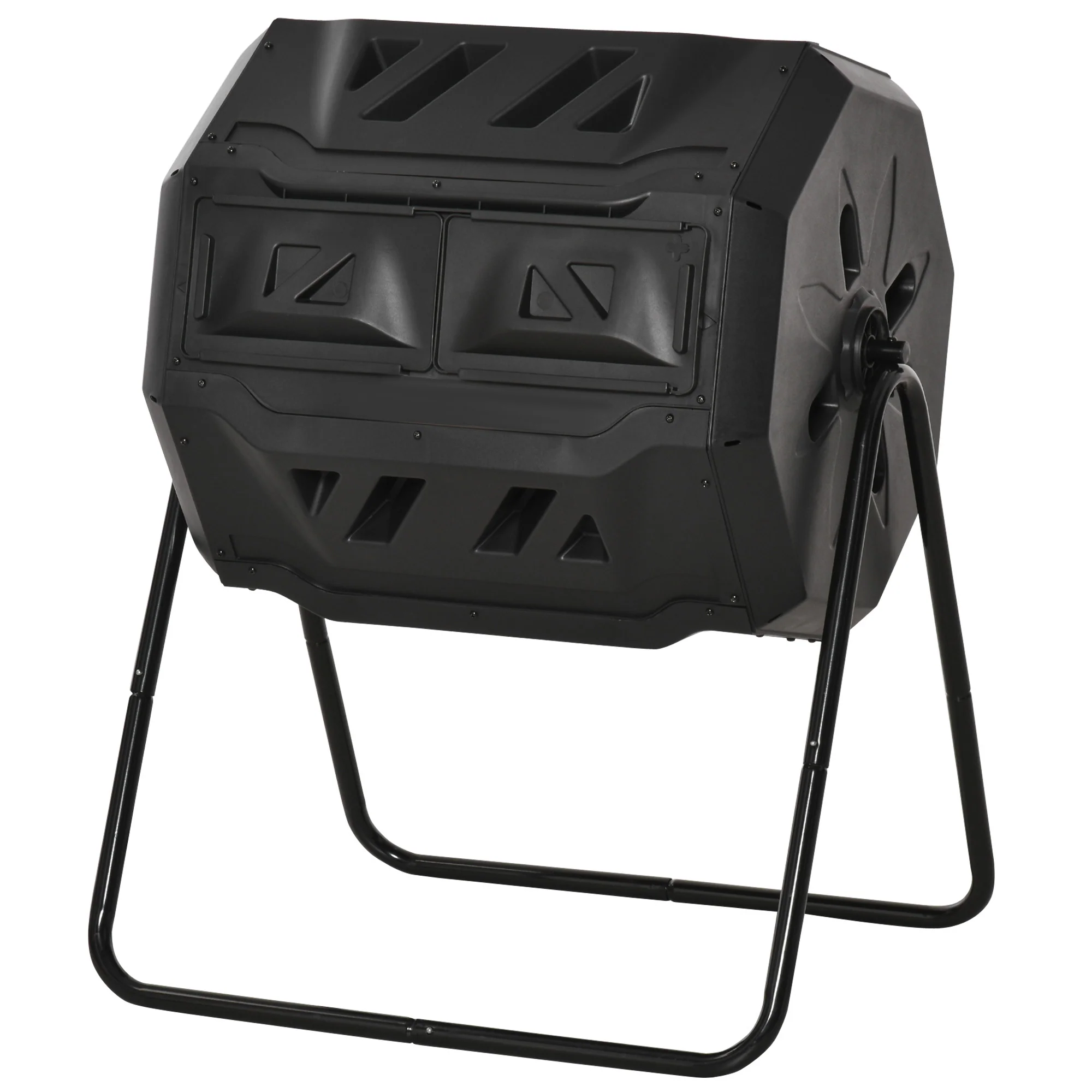 43 Gallon Dual Chamber Tumbling Composter with Steel Frame,  360° Rotating Composter, Black - Image 2