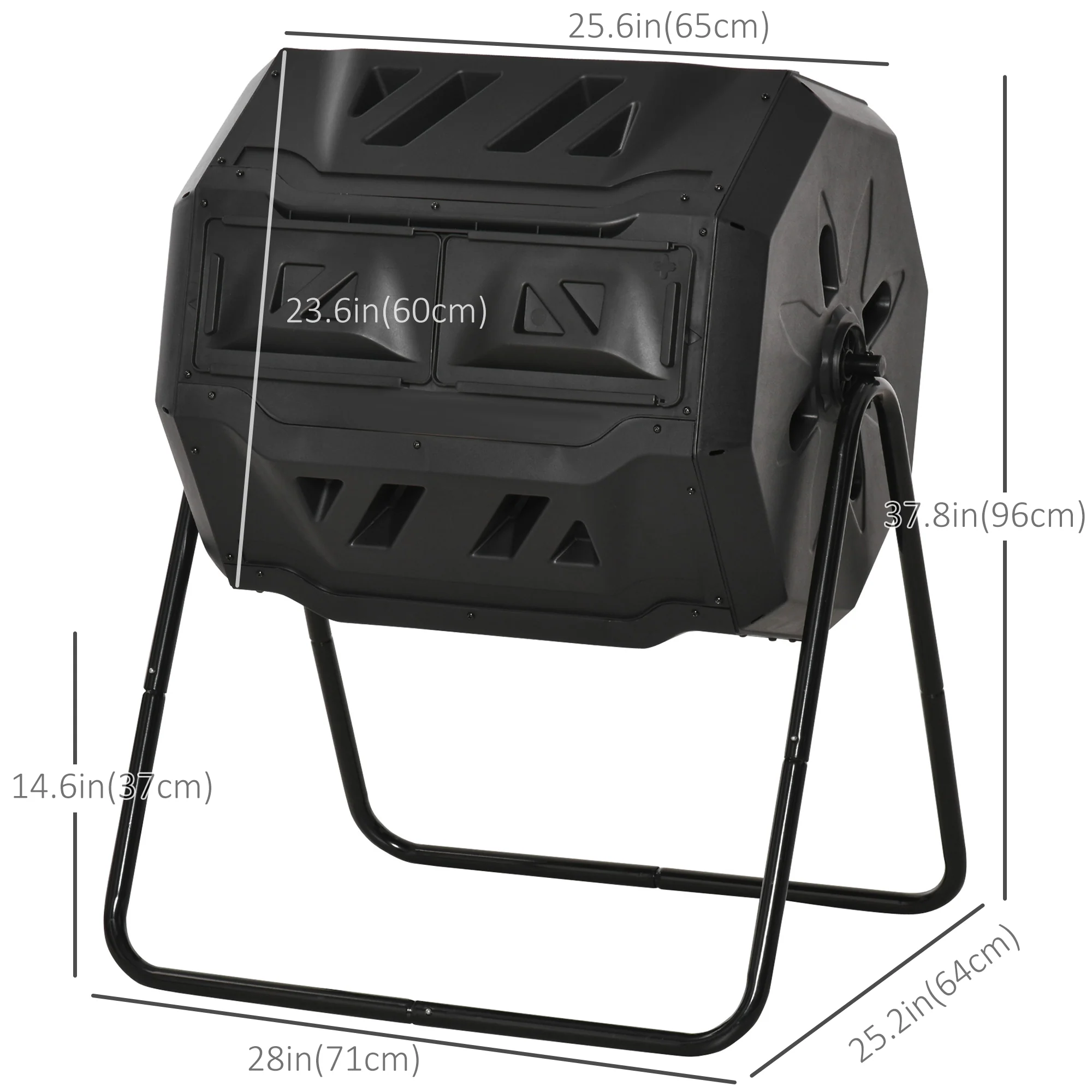 43 Gallon Dual Chamber Tumbling Composter with Steel Frame,  360° Rotating Composter, Black - Image 5