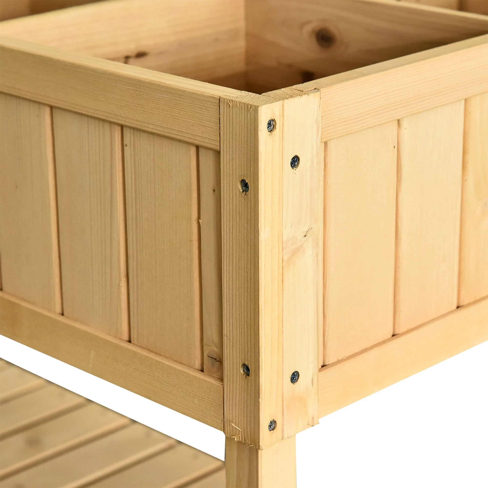 Wooden Raised Bed with Storage Shelf & 8 Pockets, 43" x 18" x 30", Natural - Image 10