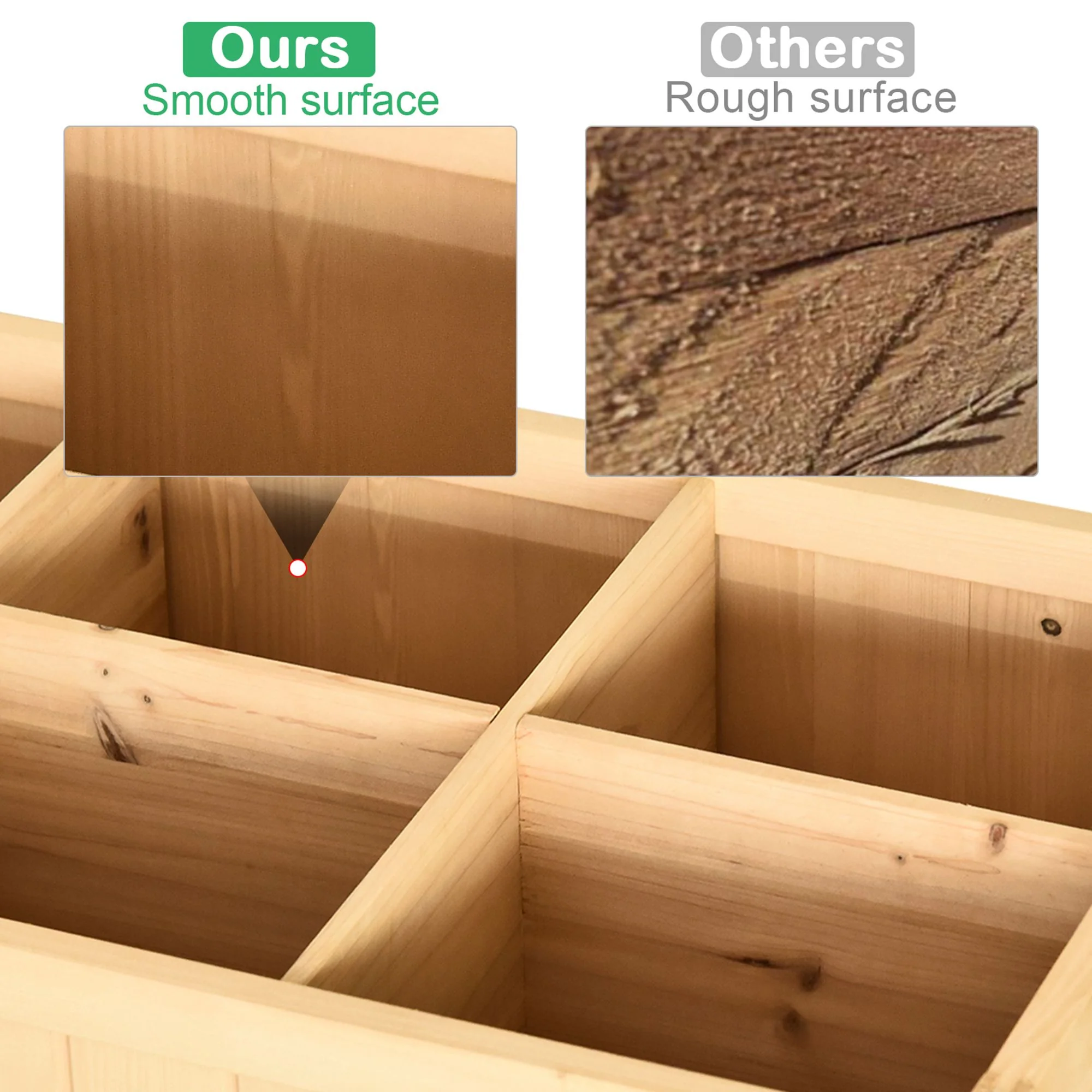 Wooden Raised Bed with Storage Shelf & 8 Pockets, 43" x 18" x 30", Natural - Image 7