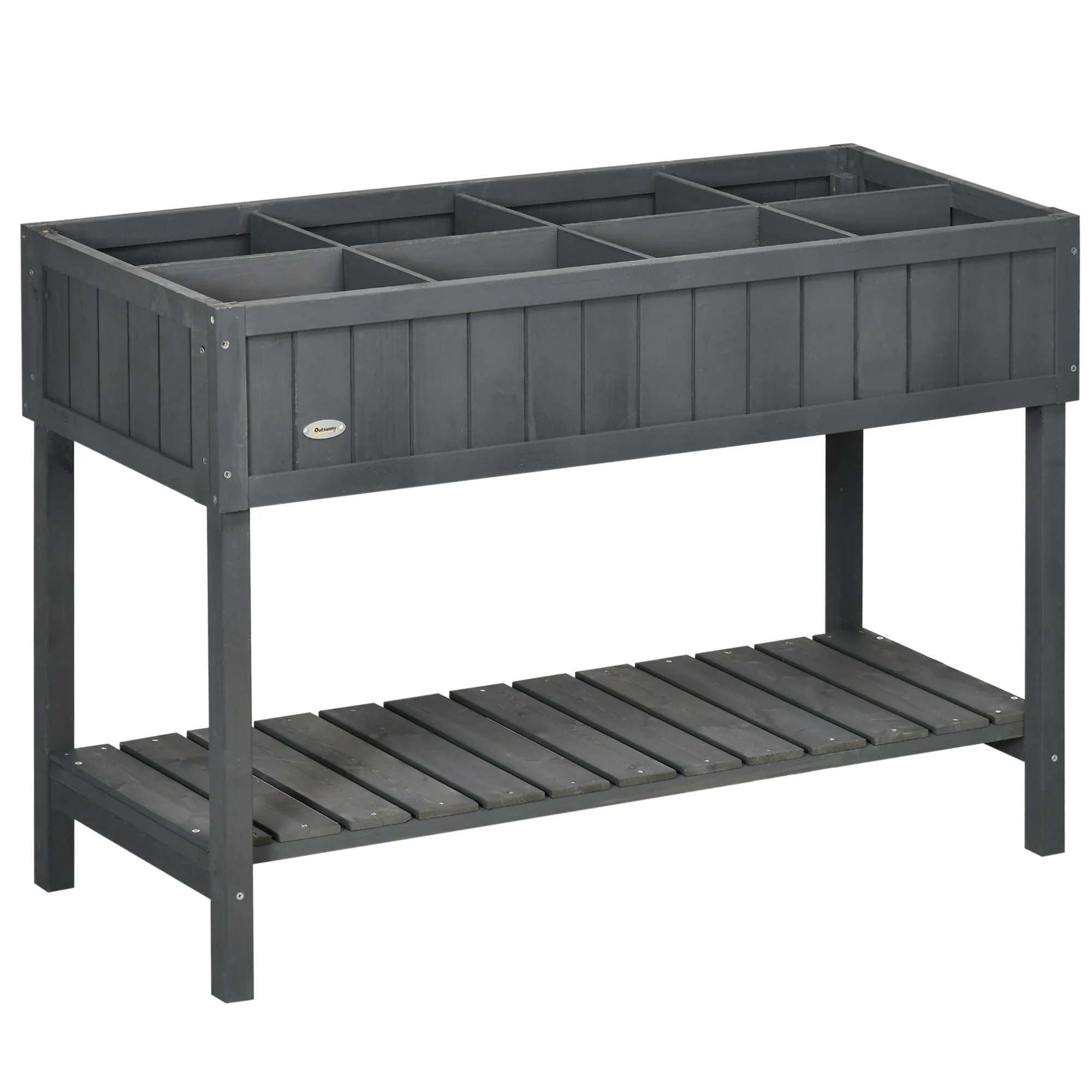 Wooden Raised Bed with Storage Shelf & 8 Pockets, 43" x 18" x 30", Dark Grey - Image 12