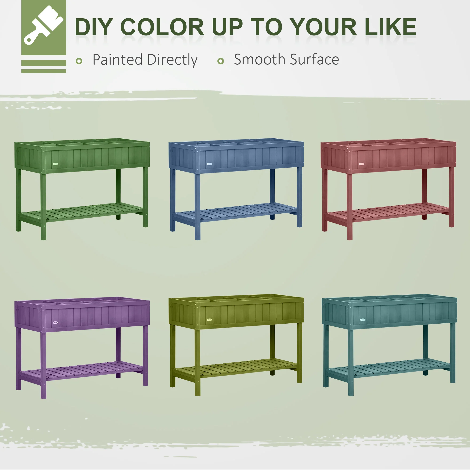 Wooden Raised Bed with Storage Shelf & 8 Pockets, 43" x 18" x 30", Dark Grey - Image 7