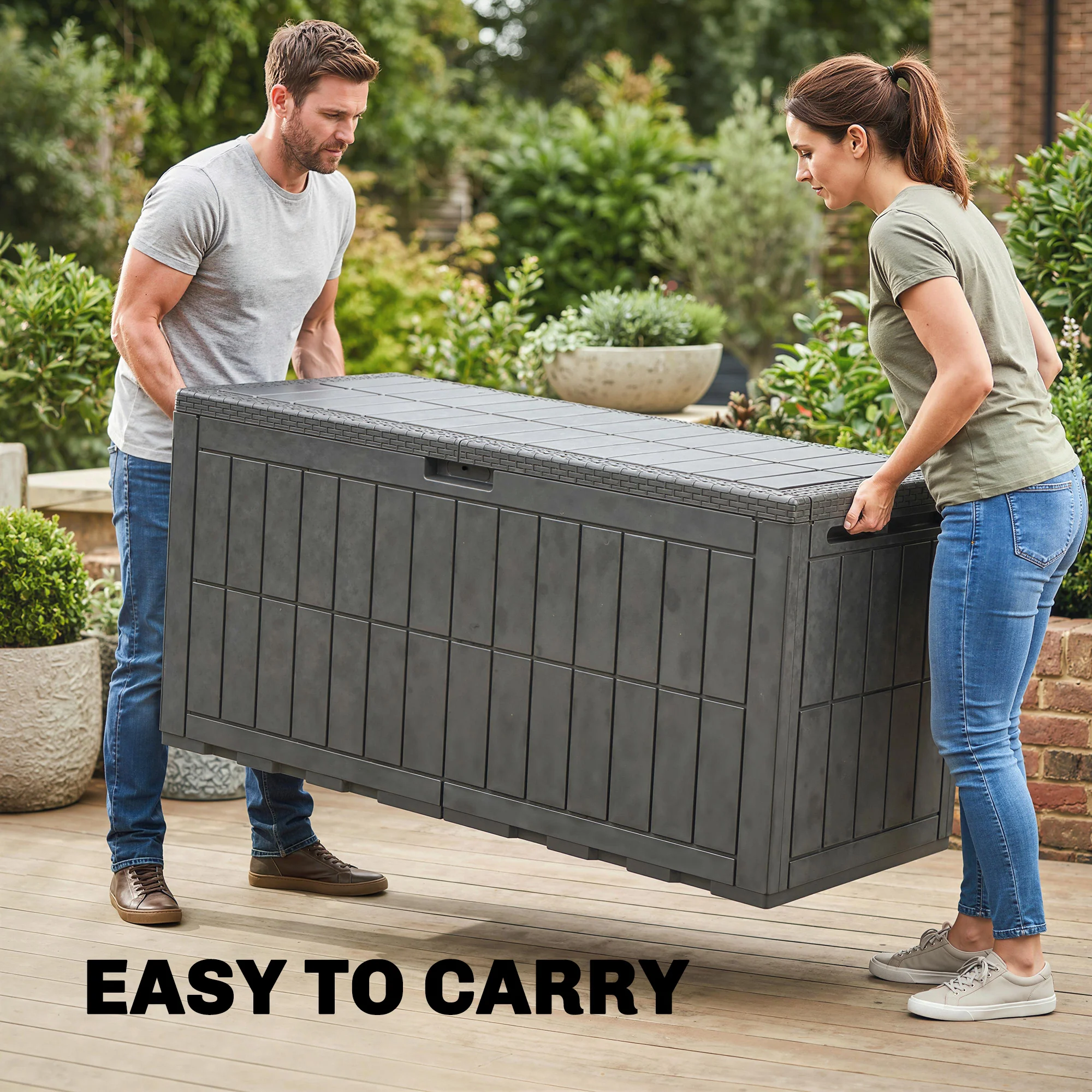 440L Garden Storage Box with Lockable Lid and Gas Rods - Image 10