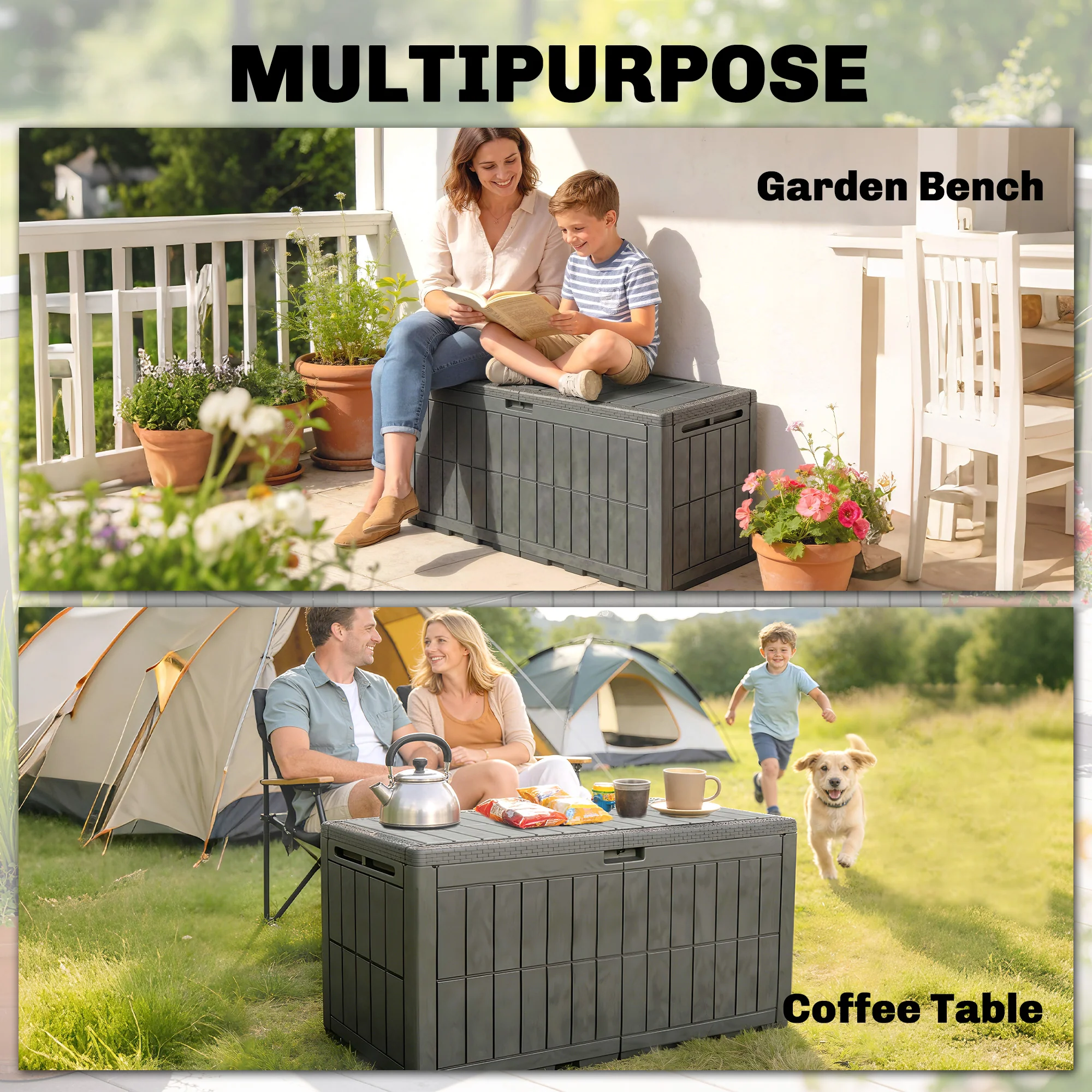 440L Garden Storage Box with Lockable Lid and Gas Rods - Image 11
