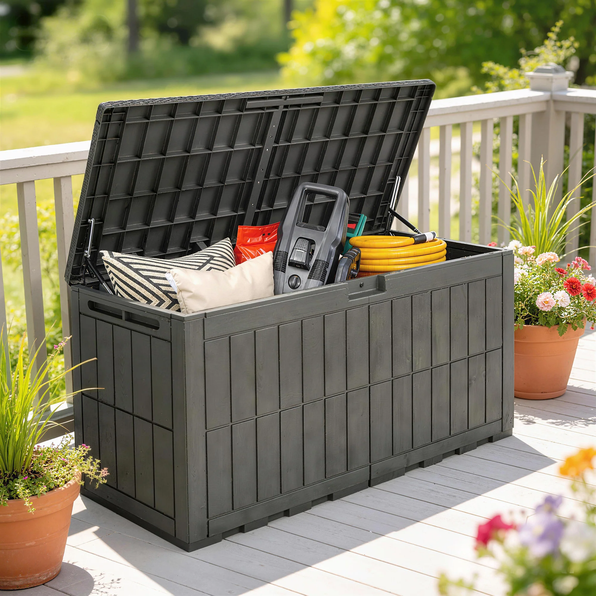 440L Garden Storage Box with Lockable Lid and Gas Rods - Image 3