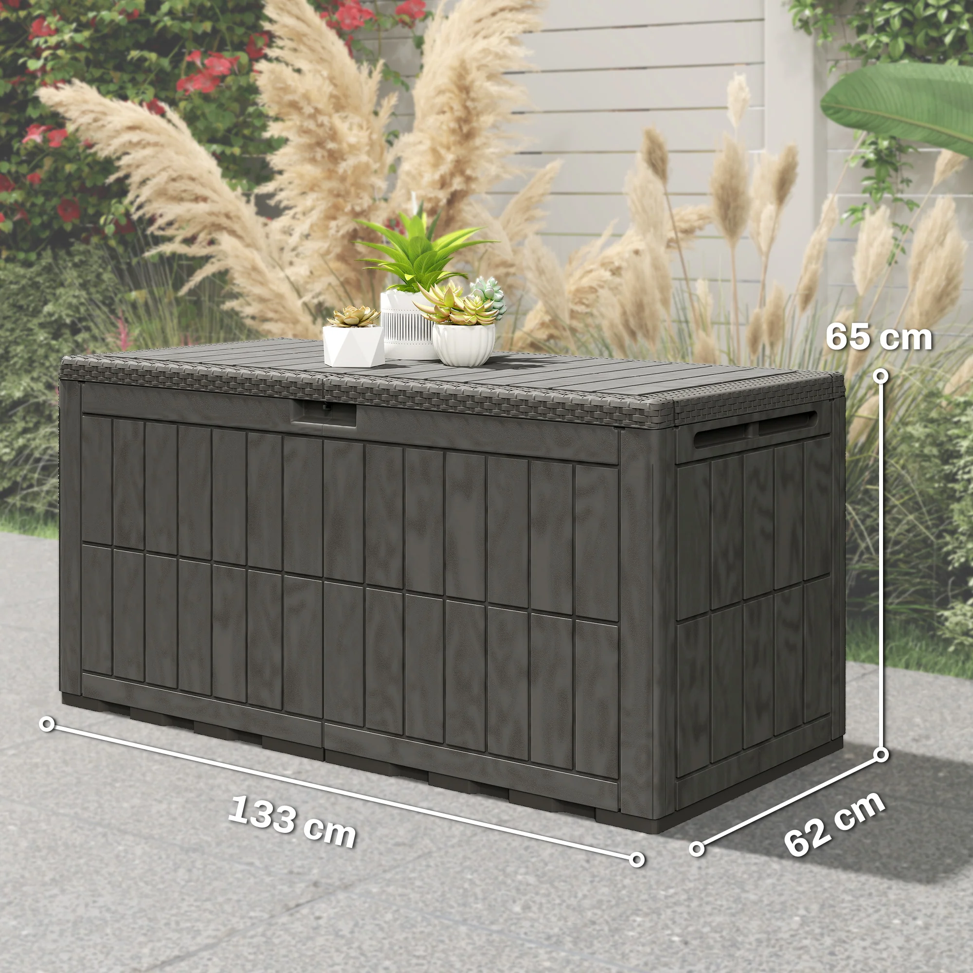 440L Garden Storage Box with Lockable Lid and Gas Rods - Image 5