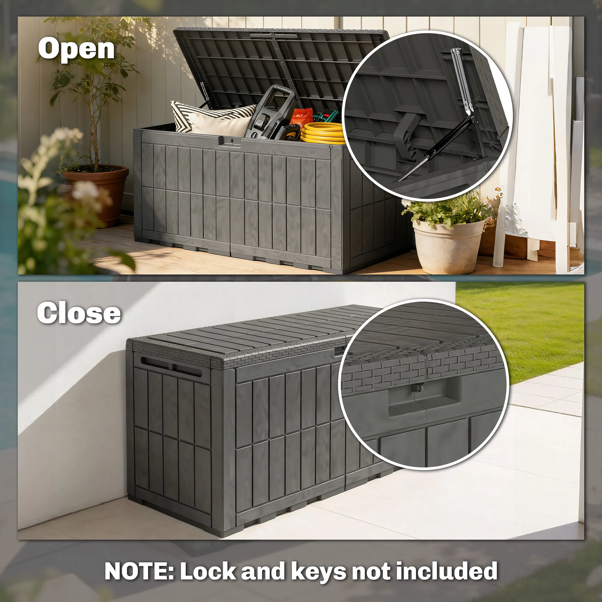 440L Garden Storage Box with Lockable Lid and Gas Rods - Image 9