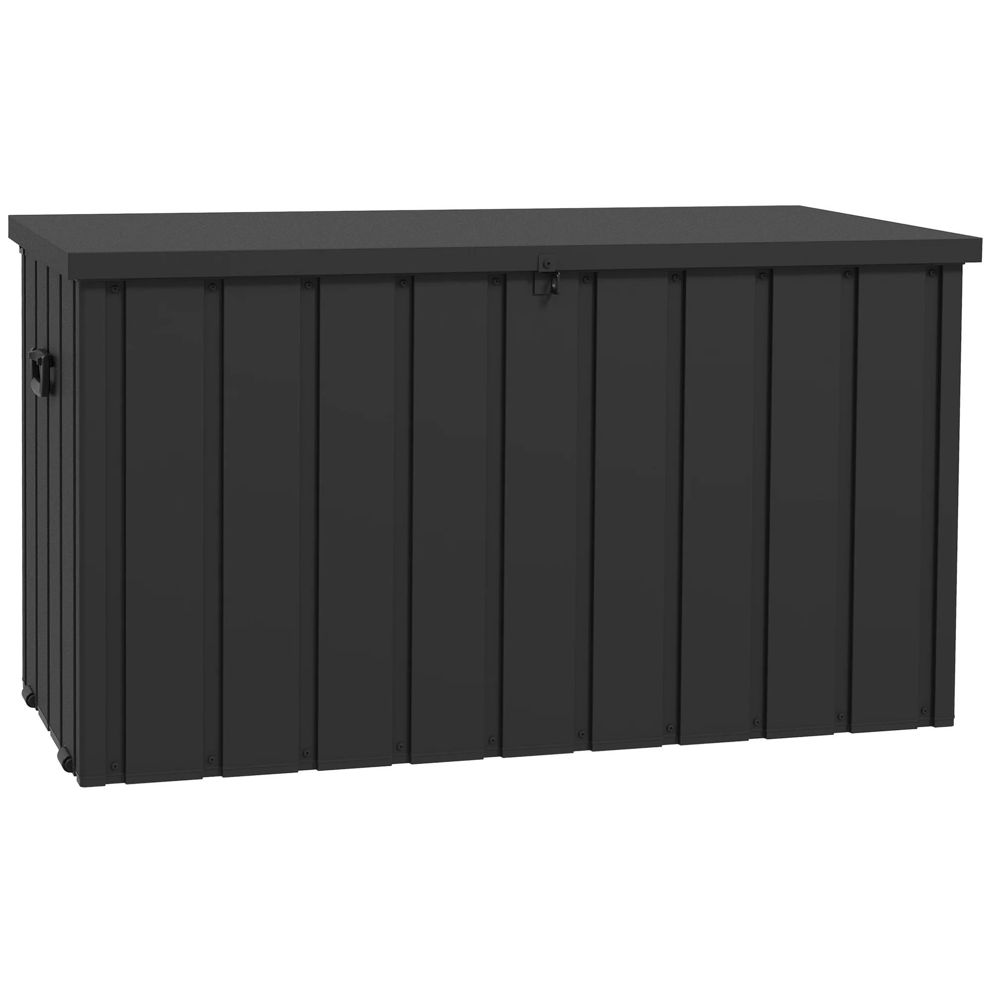 450L Outdoor Storage Box, Lockable Metal Storage Box with Wheels & Handles, Dark Grey - Image 2