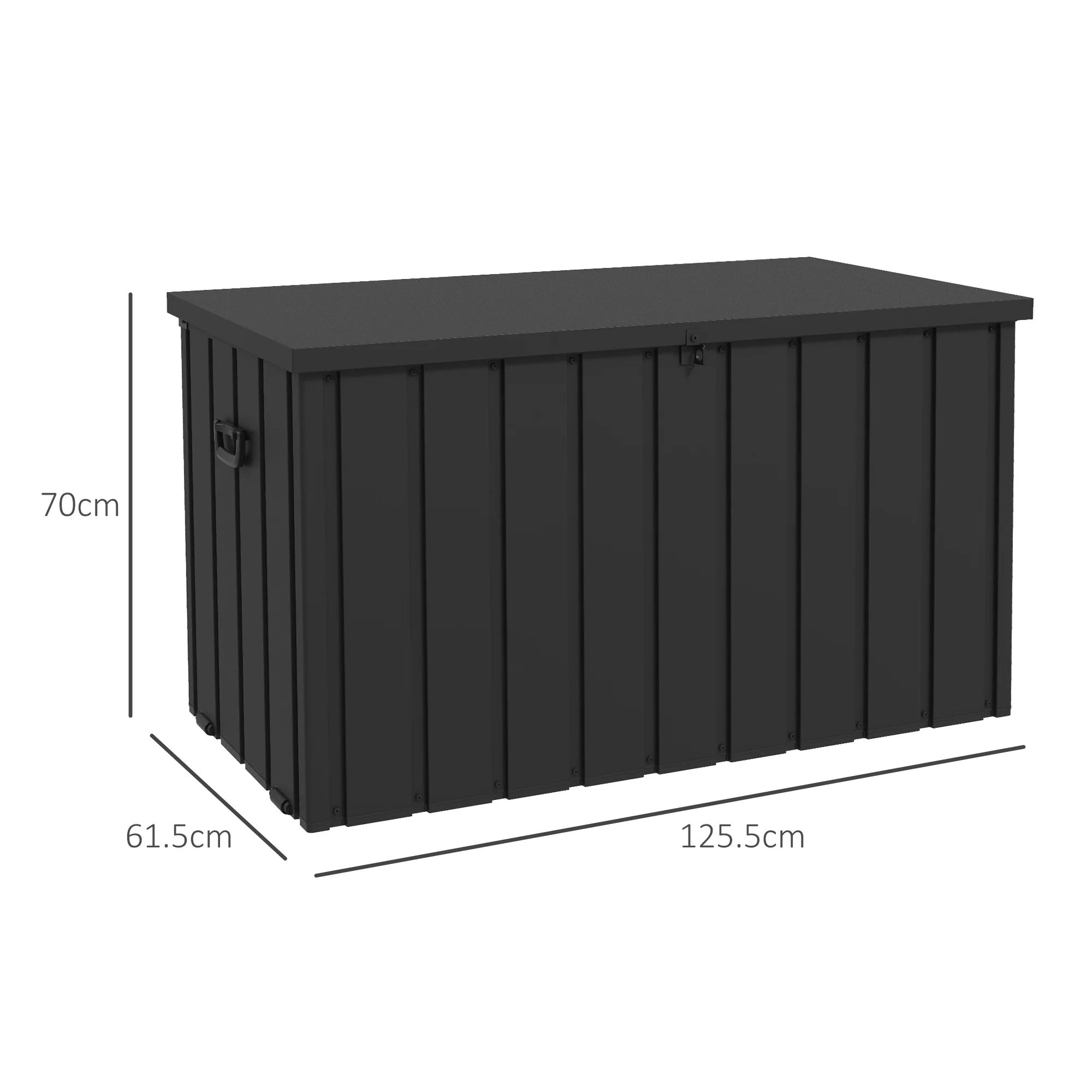 450L Outdoor Storage Box, Lockable Metal Storage Box with Wheels & Handles, Dark Grey - Image 5
