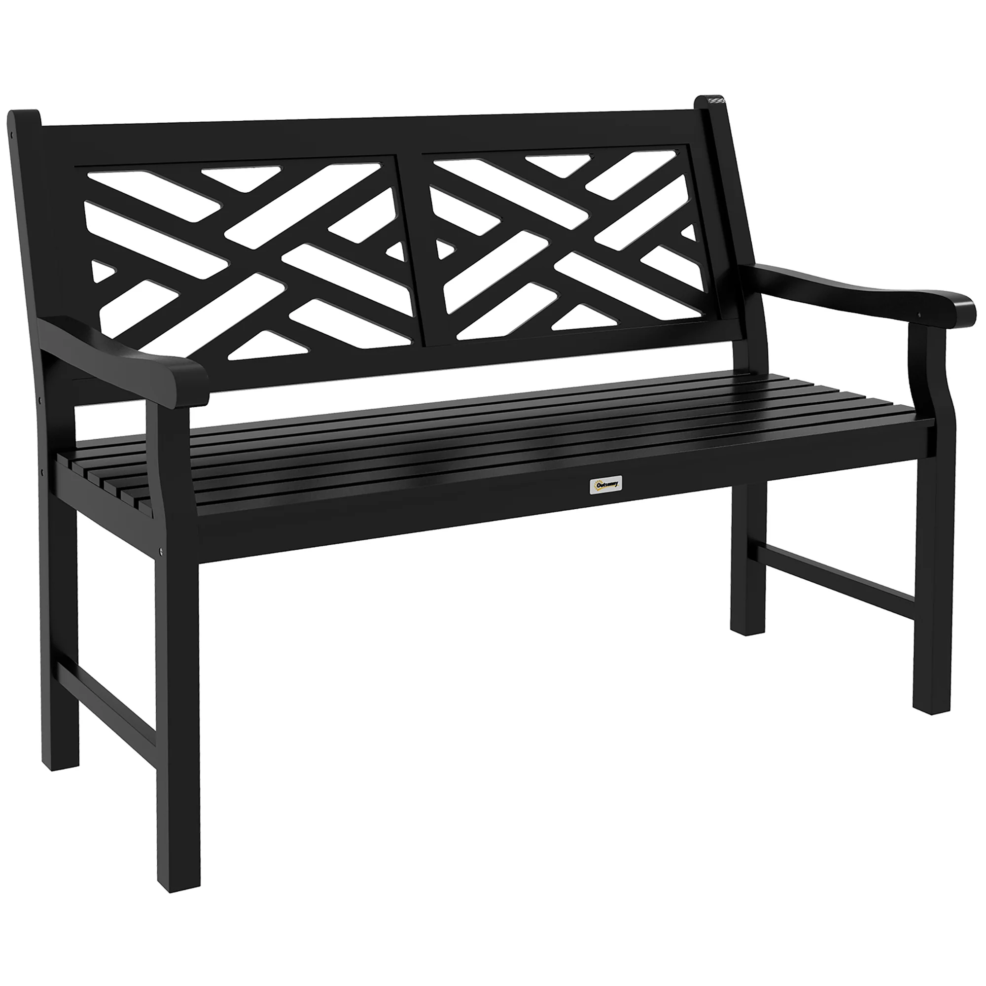 46" Outdoor Bench, 2 Seater Wooden Patio Loveseat with Slatted Frame and Armrests, Black - Image 12