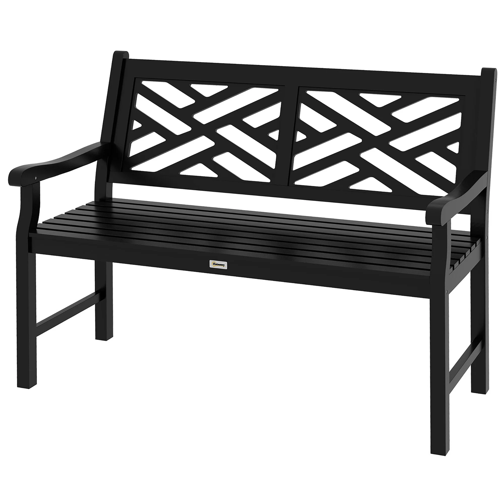 46" Outdoor Bench, 2 Seater Wooden Patio Loveseat with Slatted Frame and Armrests, Black - Image 2