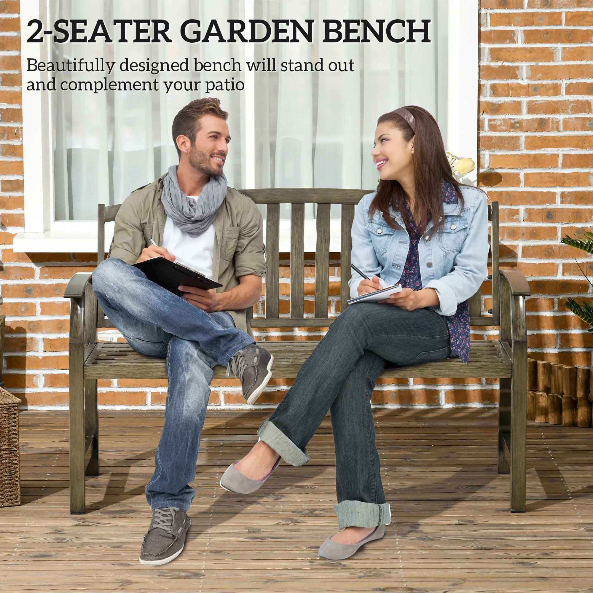 46" Outdoor Garden Metal Bench for Patio, Park, Porch, Lawn, Yard, Deck, Black - Image 6