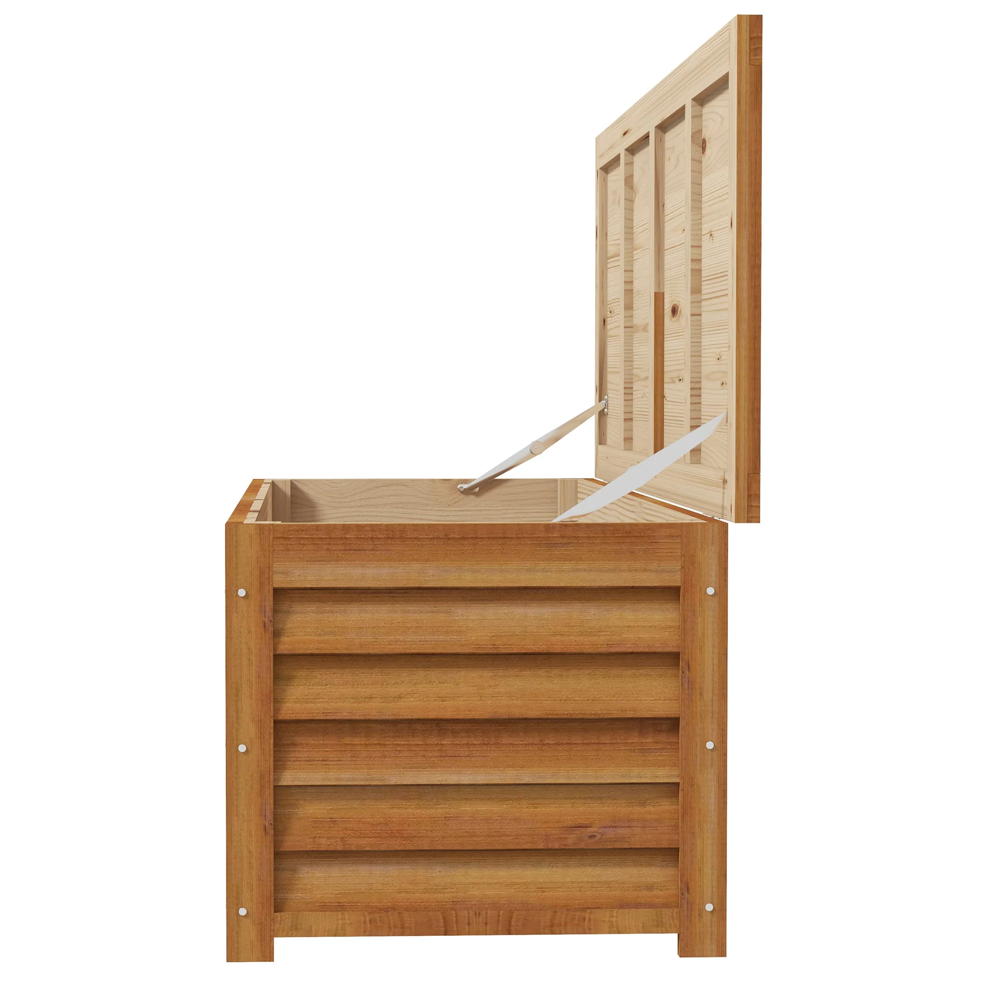 47" Light Brown Wooden Deck Box with Safety Hinges, 51.2" x 19.7" x 17.7", Light Brown - Image 10