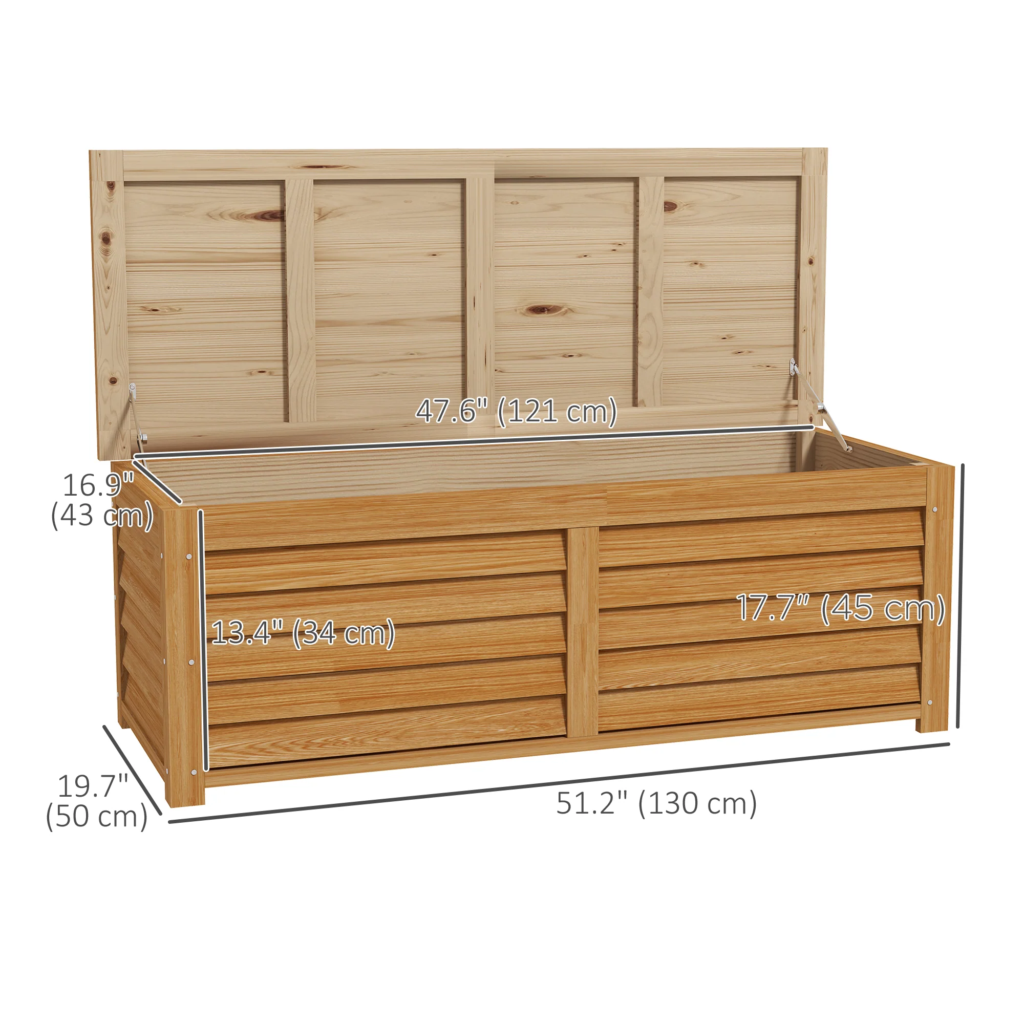 47" Light Brown Wooden Deck Box with Safety Hinges, 51.2" x 19.7" x 17.7", Light Brown - Image 5