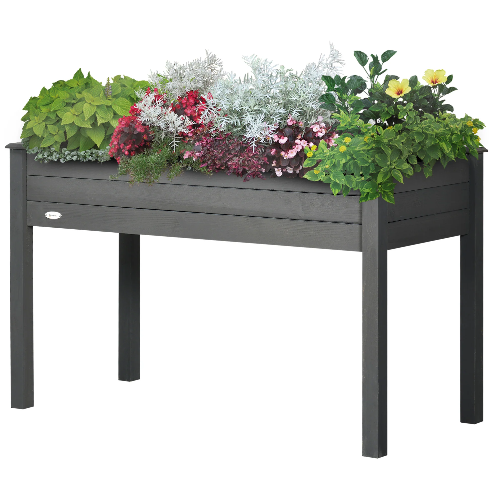 Wooden Raised Garden Bed with Inner Bag, 48" x 22" x 30", Dark Grey - Image 2