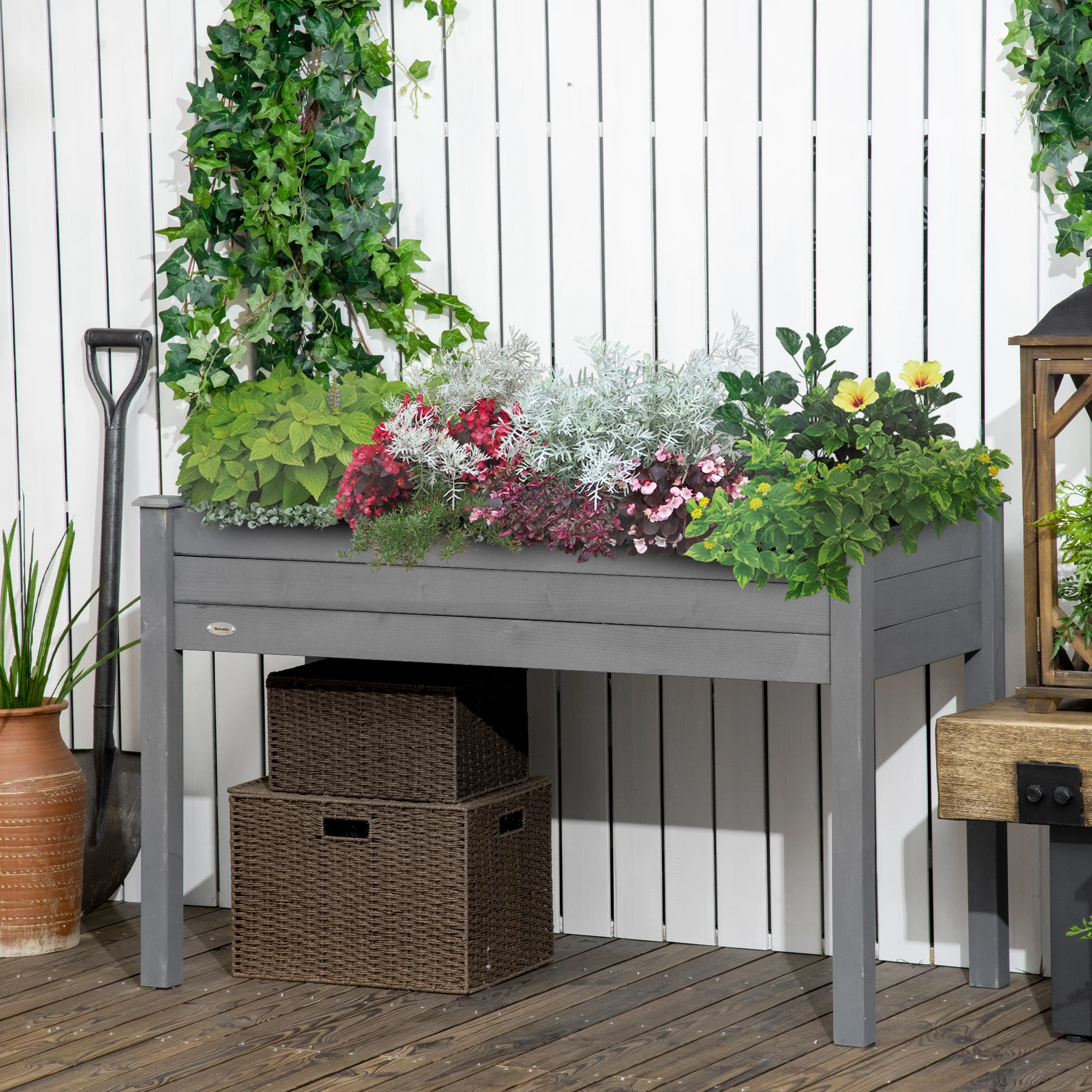 Wooden Raised Garden Bed with Inner Bag, 48" x 22" x 30", Dark Grey - Image 3