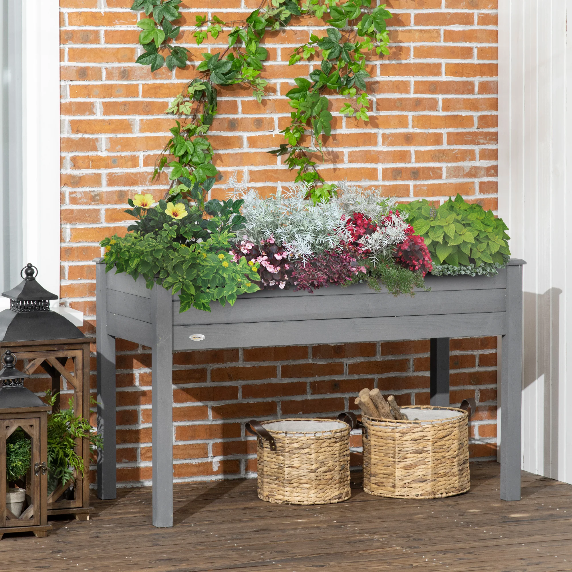 Wooden Raised Garden Bed with Inner Bag, 48" x 22" x 30", Dark Grey - Image 4