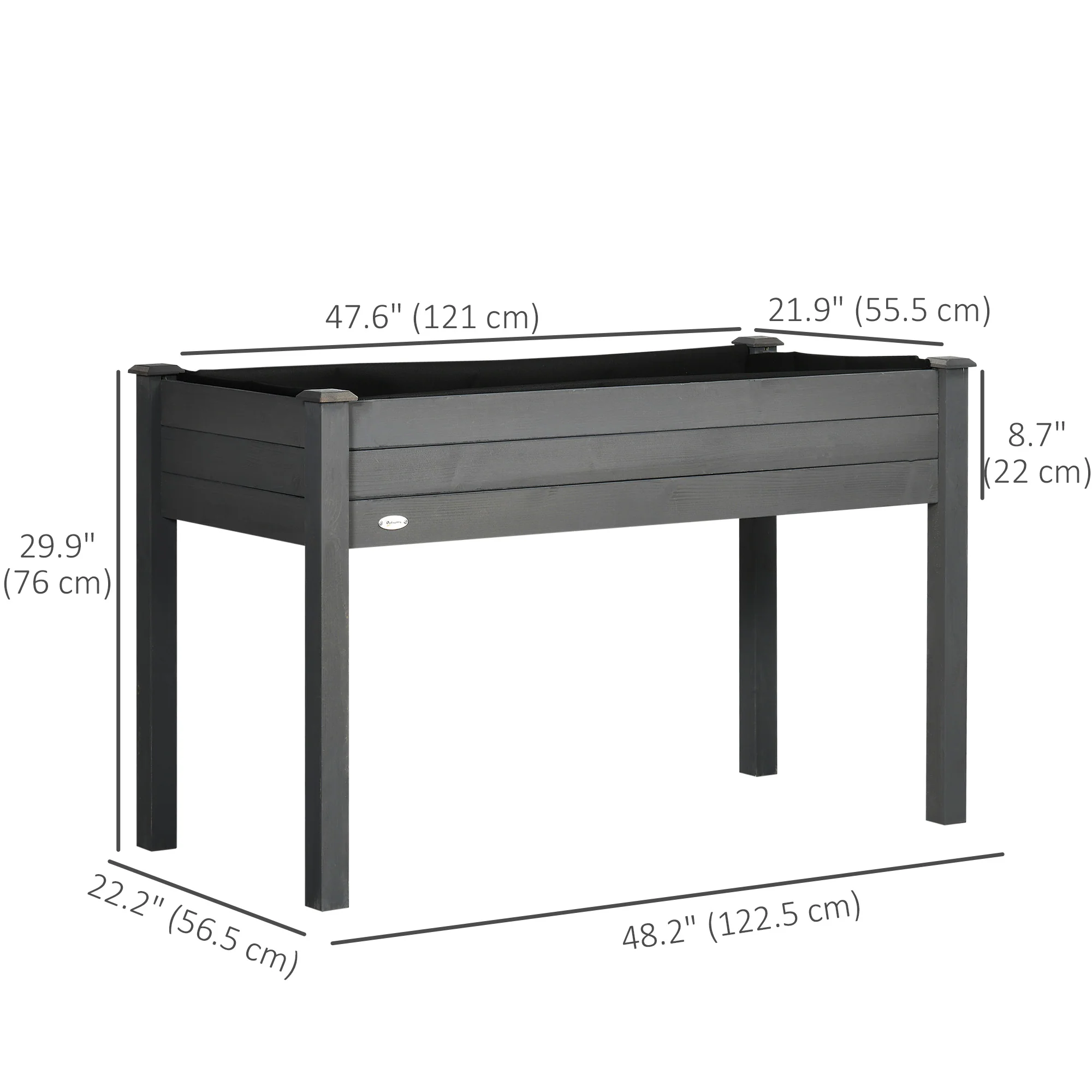 Wooden Raised Garden Bed with Inner Bag, 48" x 22" x 30", Dark Grey - Image 5