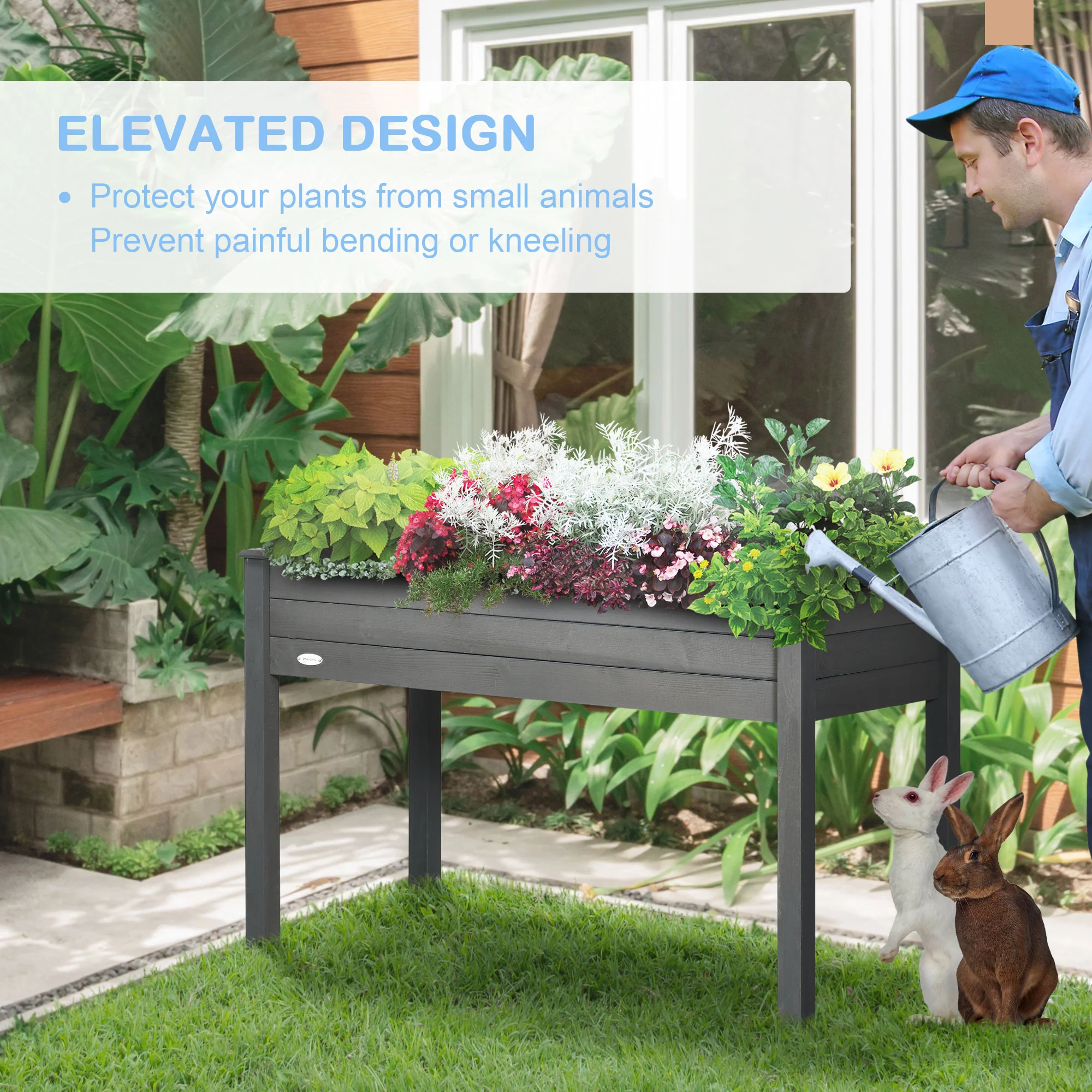 Wooden Raised Garden Bed with Inner Bag, 48" x 22" x 30", Dark Grey - Image 7