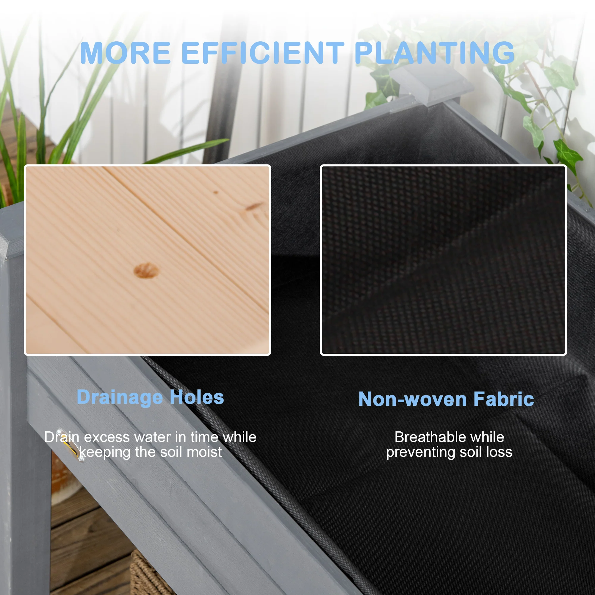 Wooden Raised Garden Bed with Inner Bag, 48" x 22" x 30", Dark Grey - Image 9