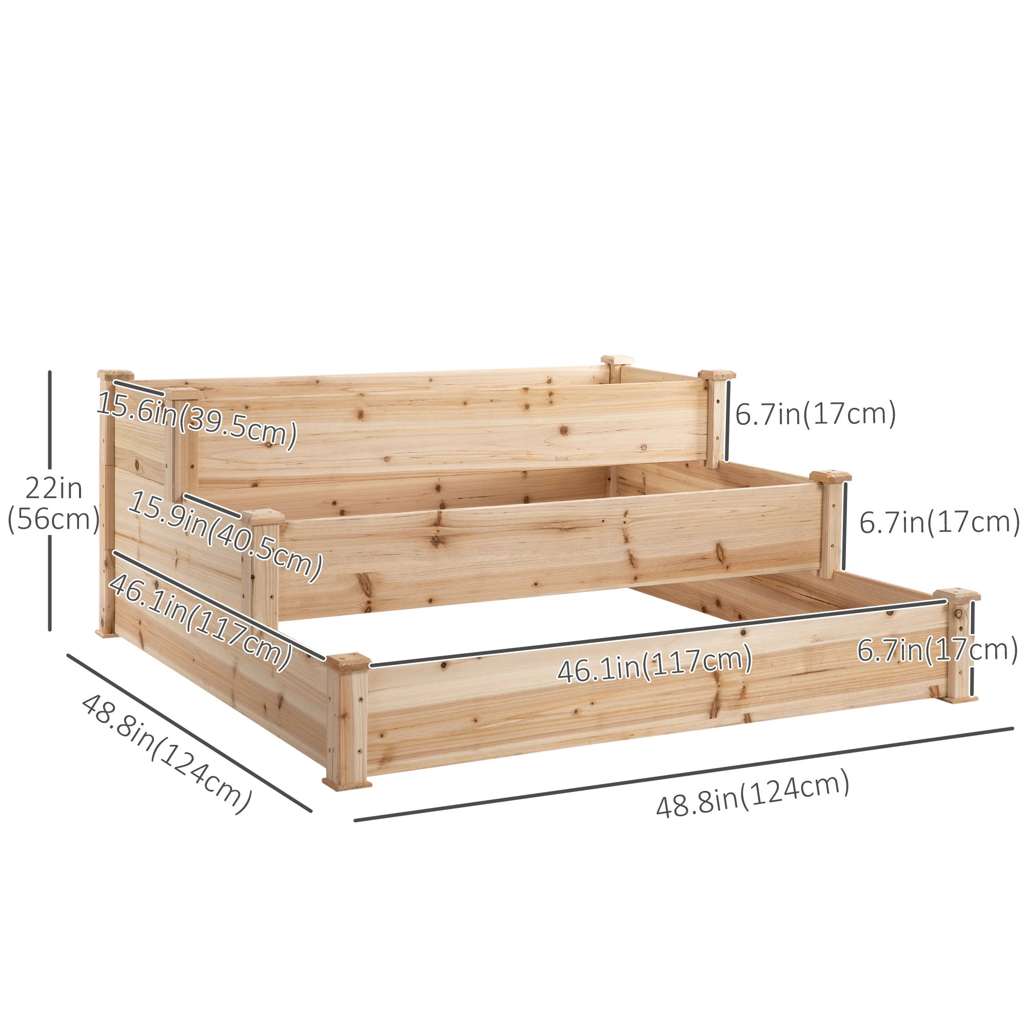 49" x 49" x 22" 3-Tier Wooden Raised Garden Bed Planter, Natural - Image 5