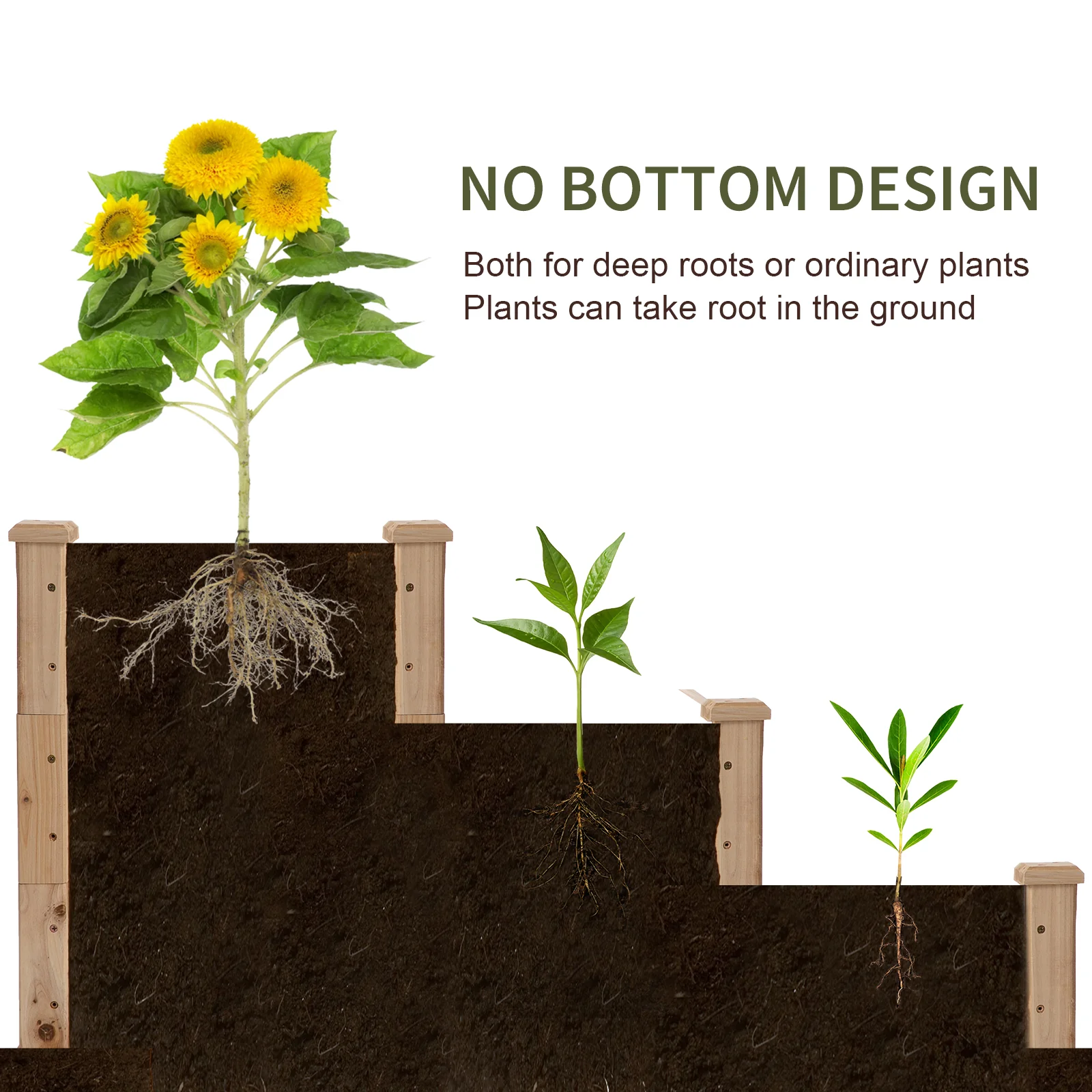49" x 49" x 22" 3-Tier Wooden Raised Garden Bed Planter, Natural - Image 6