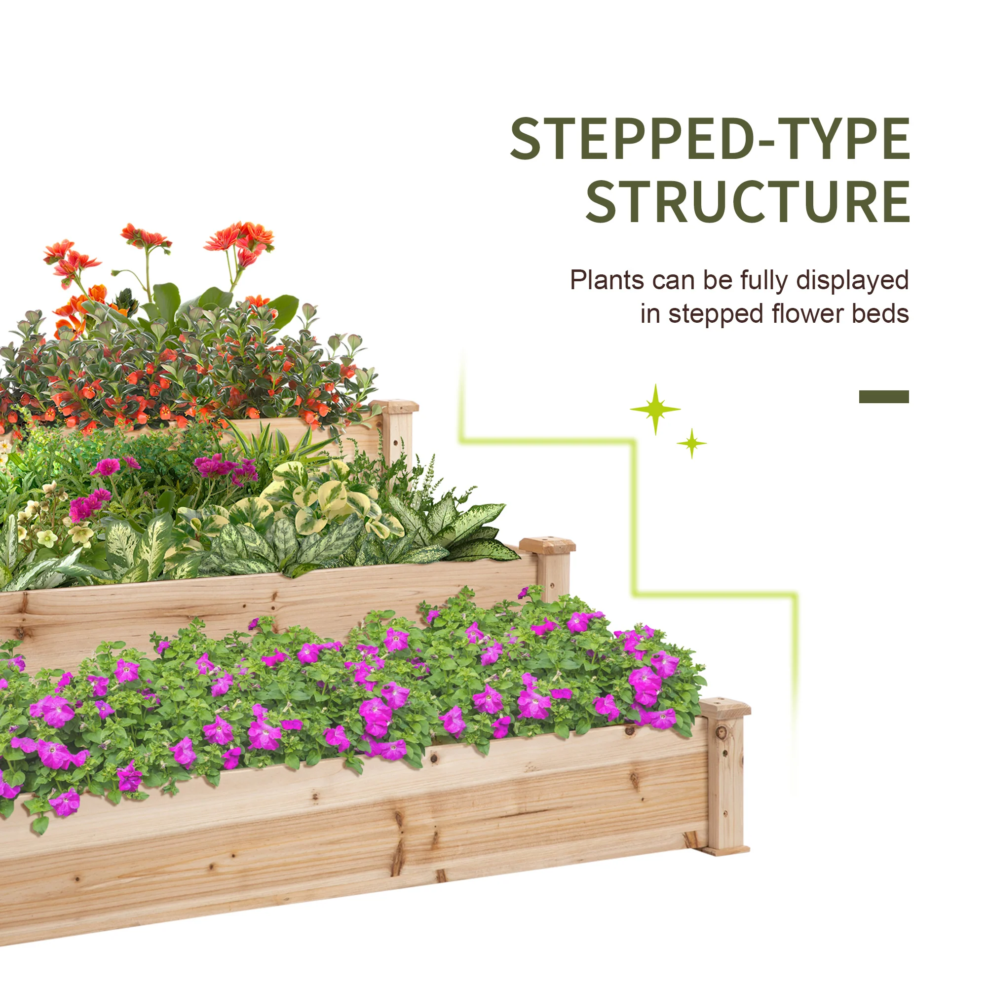 49" x 49" x 22" 3-Tier Wooden Raised Garden Bed Planter, Natural - Image 8