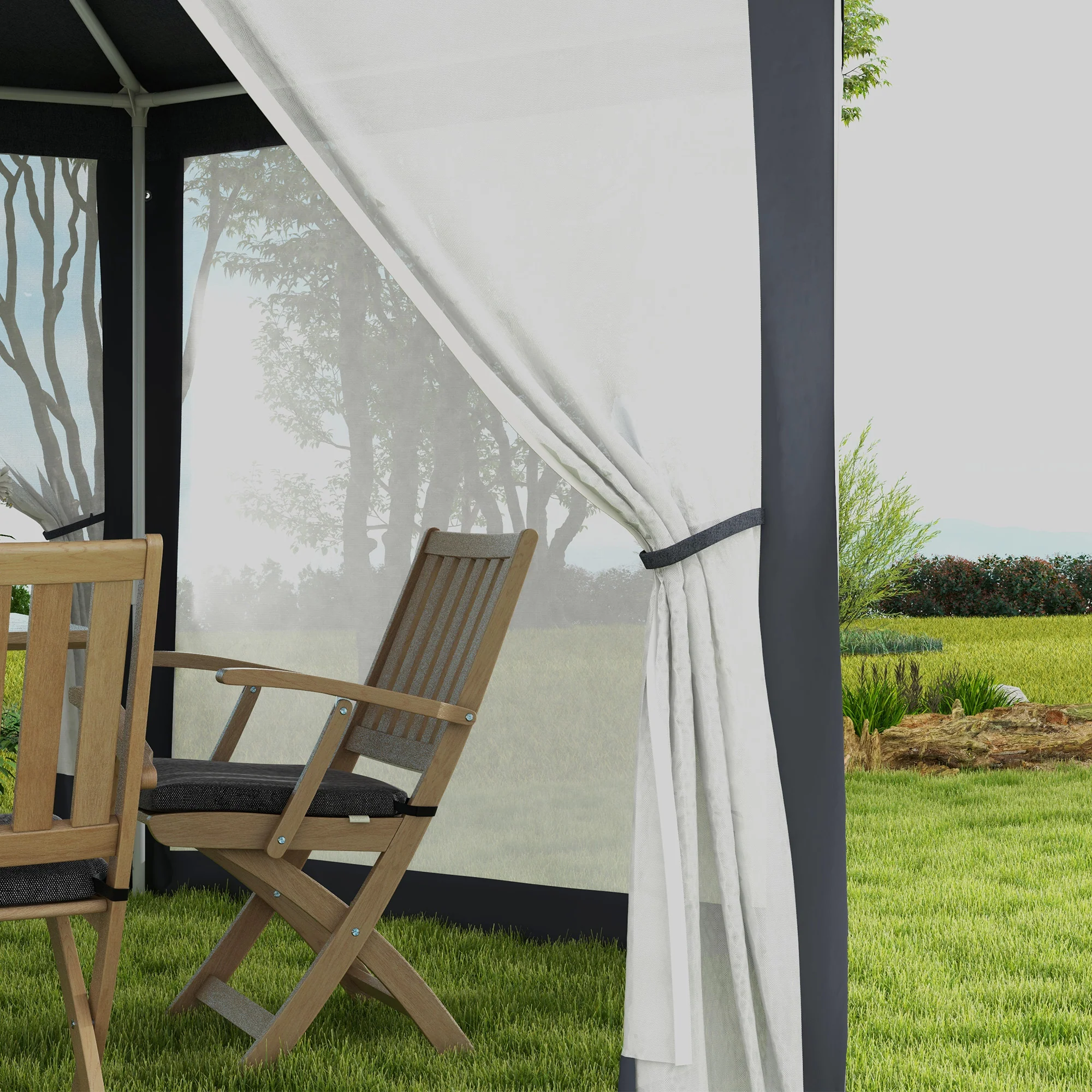 4m Hexagonal Gazebo Canopy Party Tent with Mesh Walls for Outdoor Event, Dark Grey - Image 10