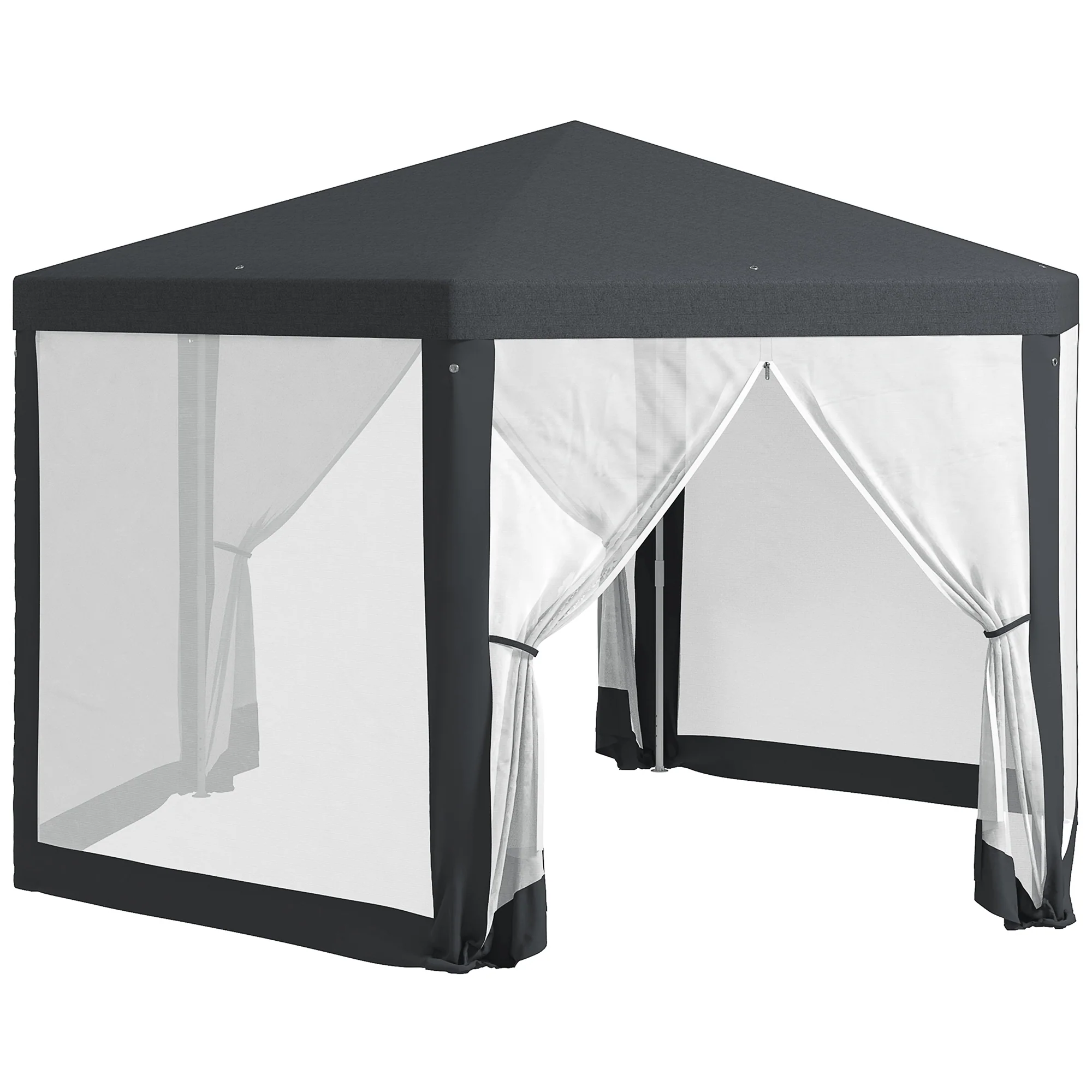 4m Hexagonal Gazebo Canopy Party Tent with Mesh Walls for Outdoor Event, Dark Grey - Image 12