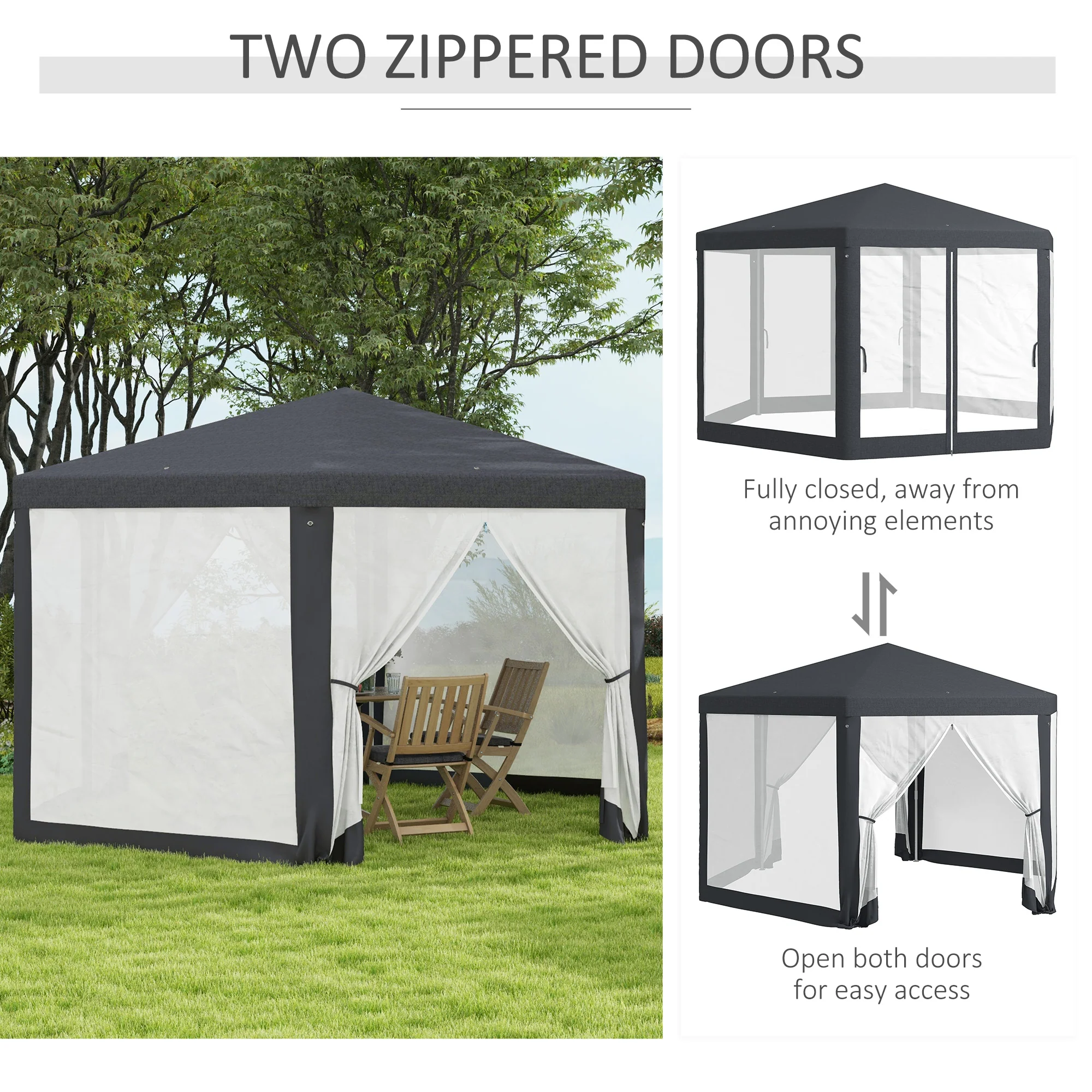 4m Hexagonal Gazebo Canopy Party Tent with Mesh Walls for Outdoor Event, Dark Grey - Image 7