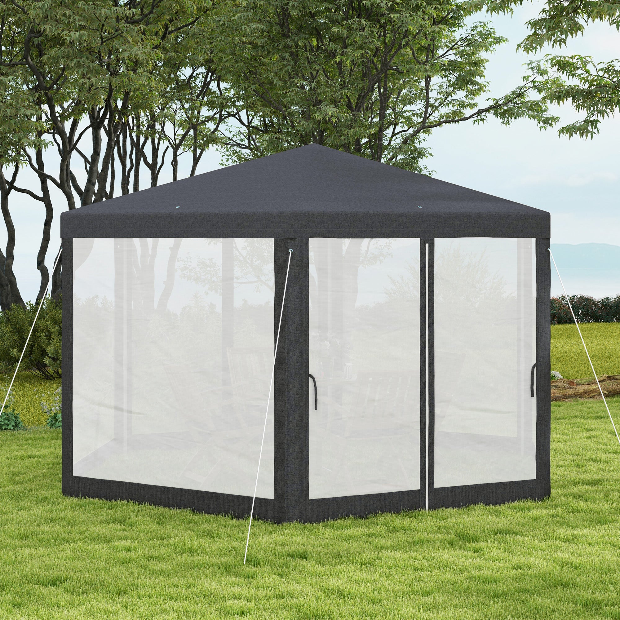 4m Hexagonal Gazebo Canopy Party Tent with Mesh Walls for Outdoor Event, Dark Grey - Image 9