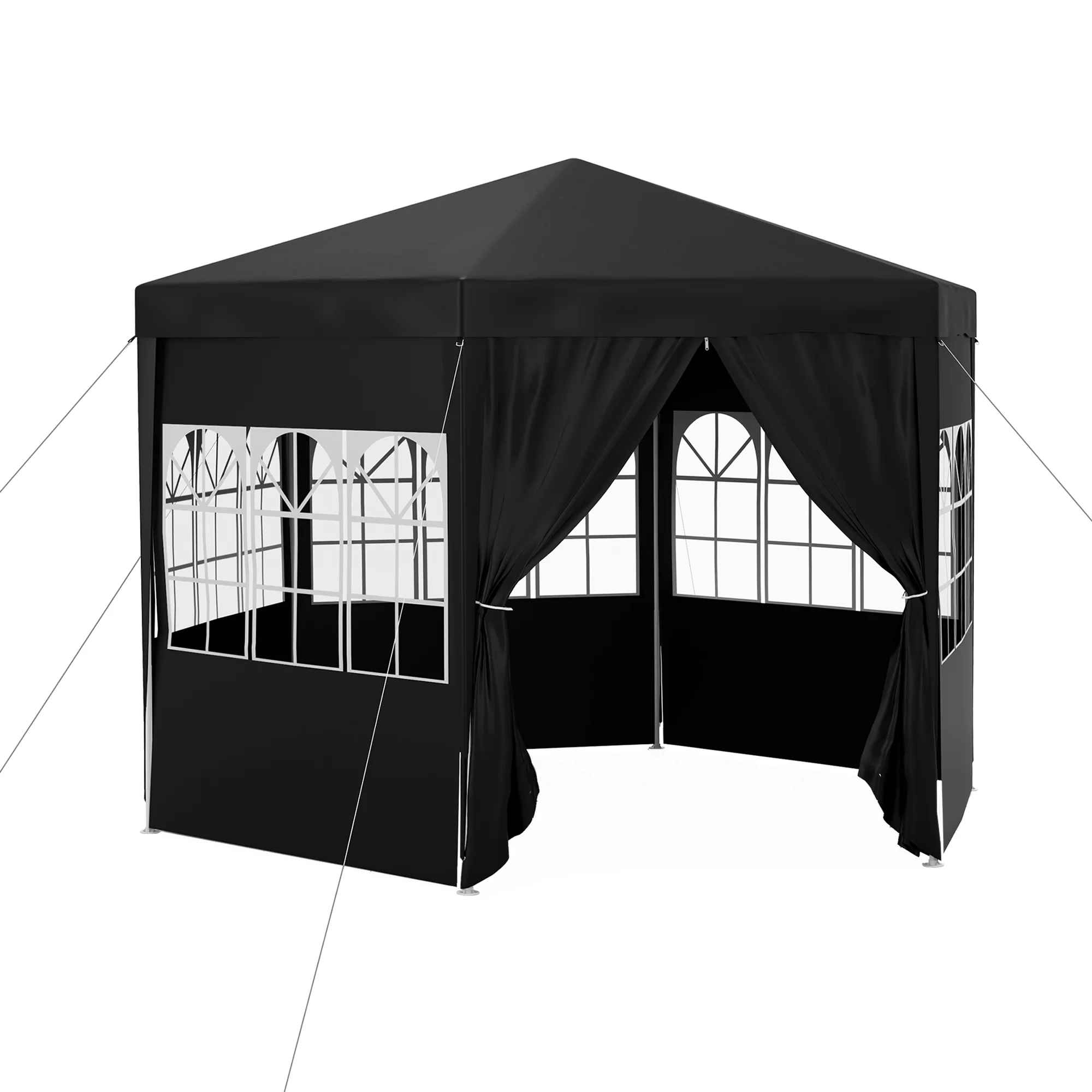 4m Hexagonal Canopy Party Tent with Windows & 6 Removable SideWalls for Outdoor Event, Black