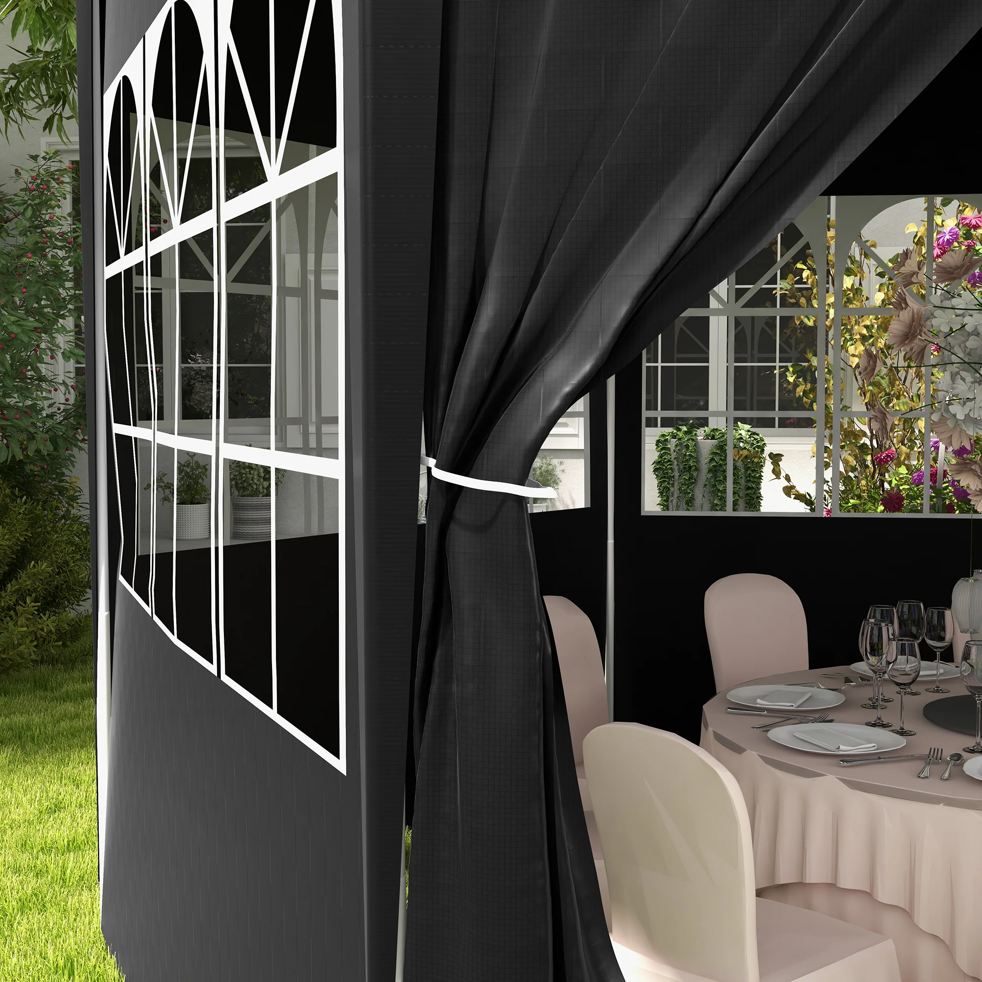 4m Hexagonal Canopy Party Tent with Windows & 6 Removable SideWalls for Outdoor Event, Black - Image 11