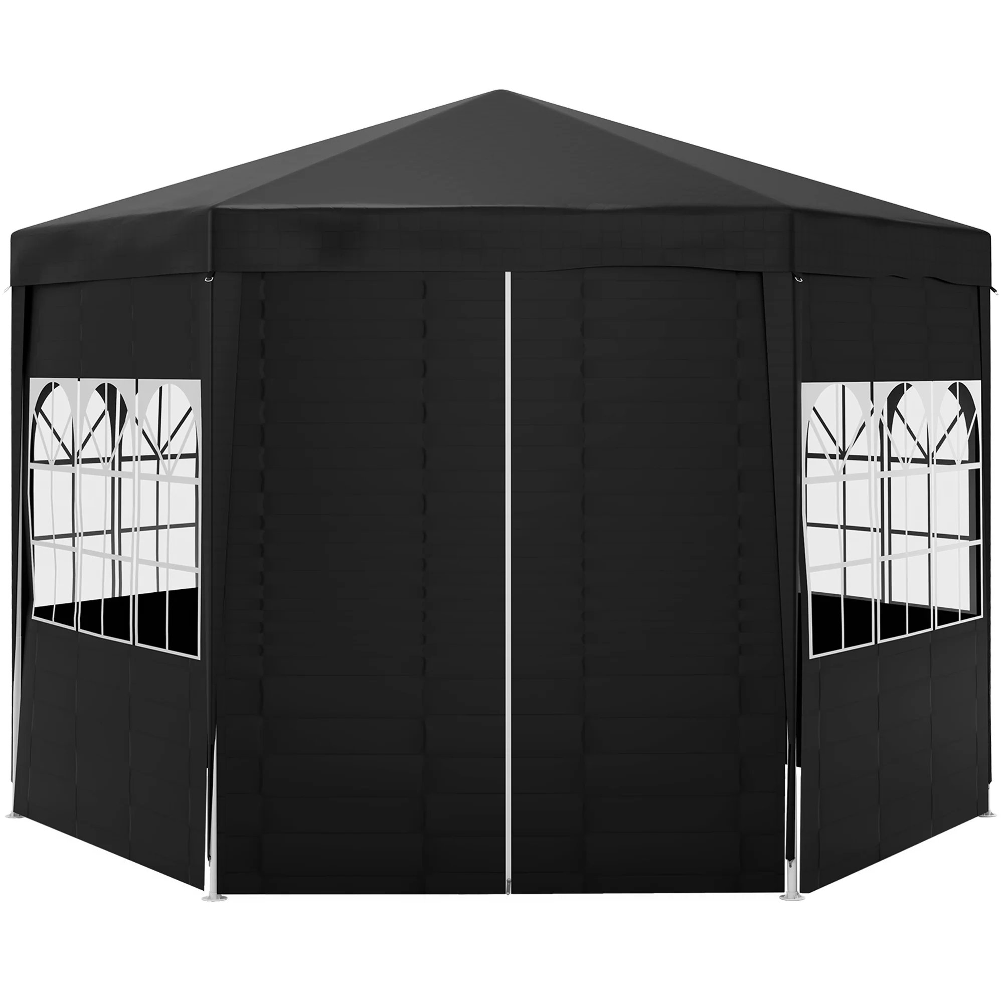 4m Hexagonal Canopy Party Tent with Windows & 6 Removable SideWalls for Outdoor Event, Black - Image 2