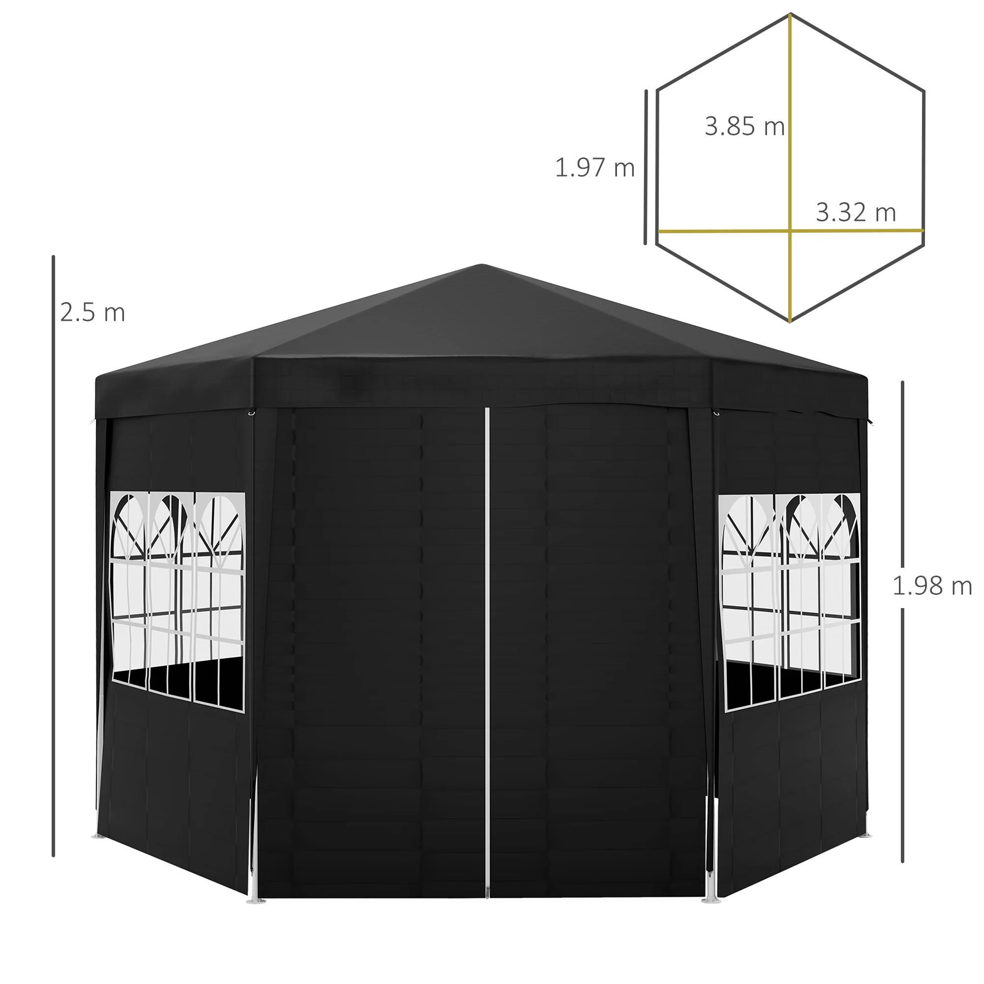 4m Hexagonal Canopy Party Tent with Windows & 6 Removable SideWalls for Outdoor Event, Black - Image 5