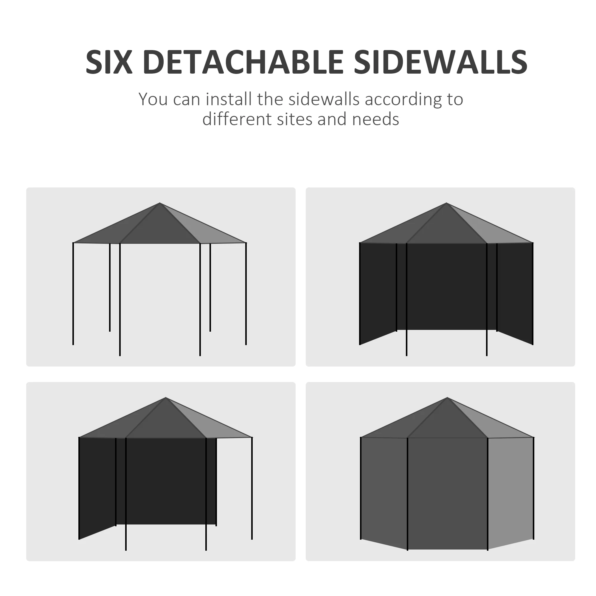 4m Hexagonal Canopy Party Tent with Windows & 6 Removable SideWalls for Outdoor Event, Black - Image 9