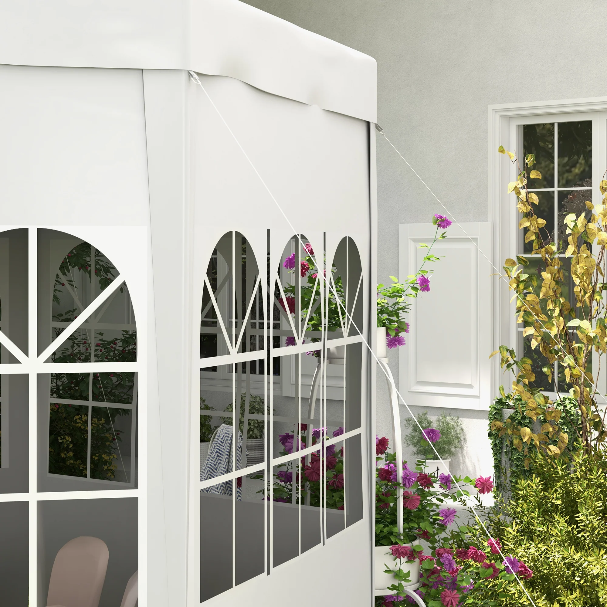 4m Hexagonal Canopy Party Tent with Windows & 6 Removable SideWalls for Outdoor Event, White - Image 11