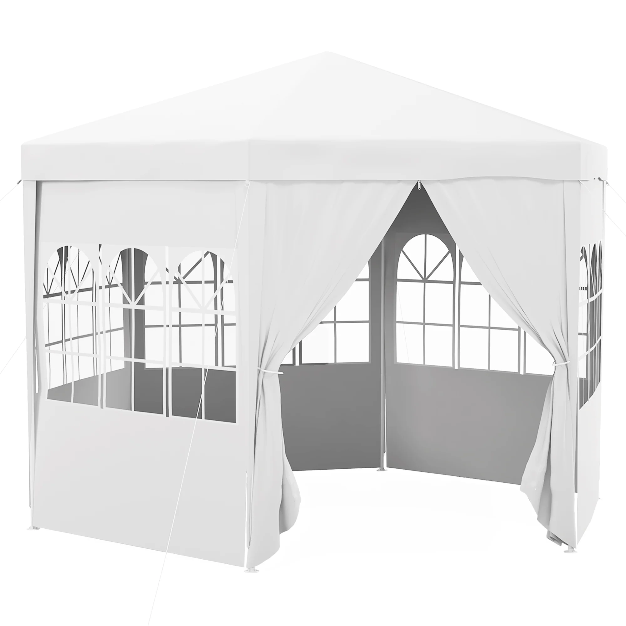 4m Hexagonal Canopy Party Tent with Windows & 6 Removable SideWalls for Outdoor Event, White - Image 12