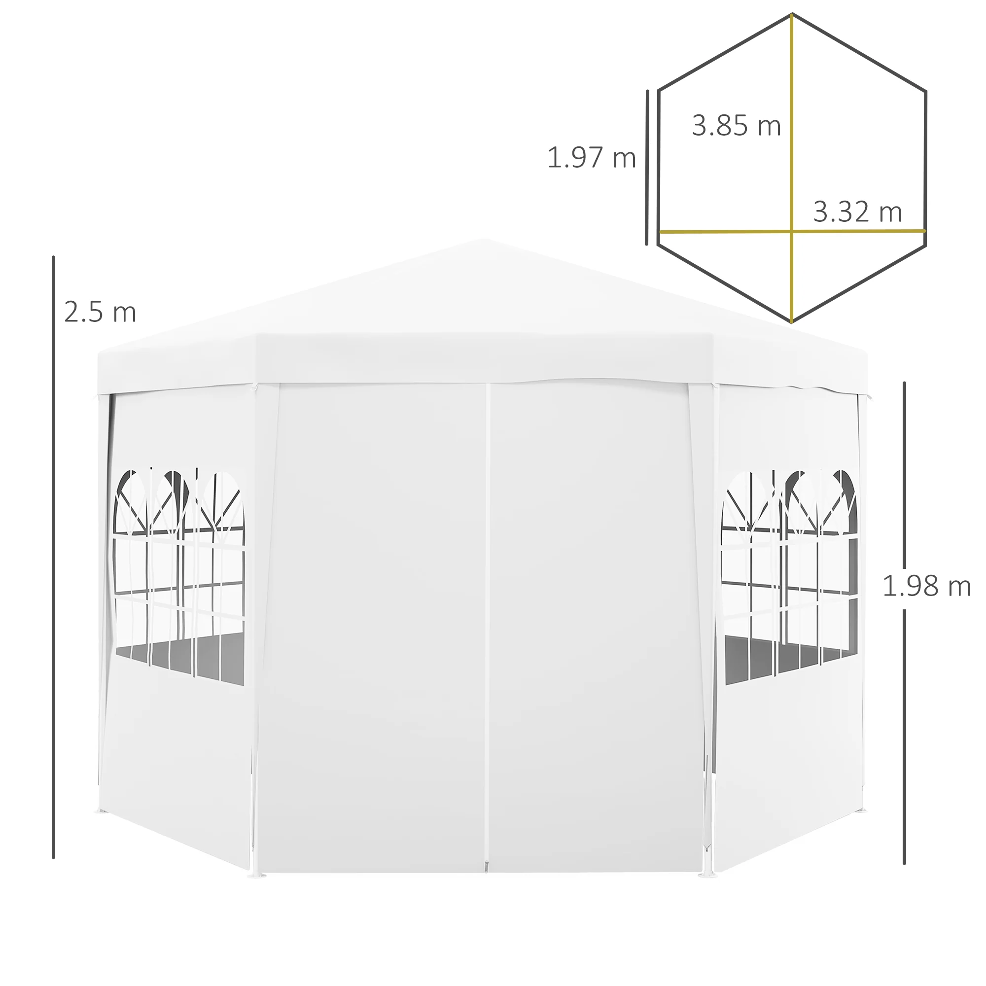 4m Hexagonal Canopy Party Tent with Windows & 6 Removable SideWalls for Outdoor Event, White - Image 5