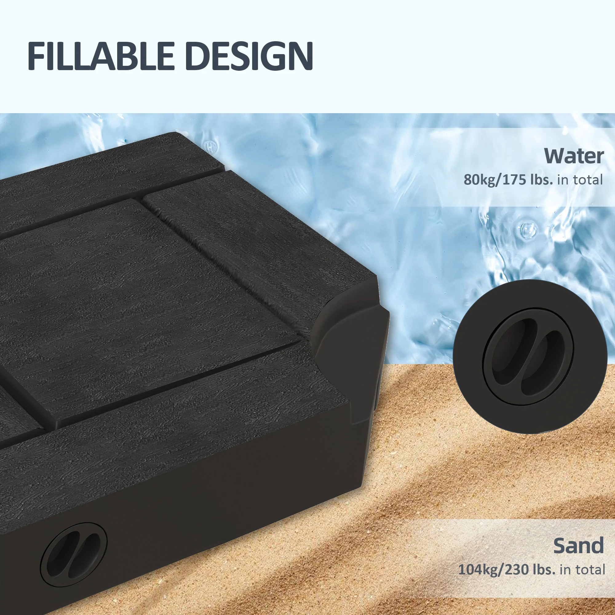 4PC Cantilever Umbrella Base Weights, Water/Sand Fillable, Black - Image 7