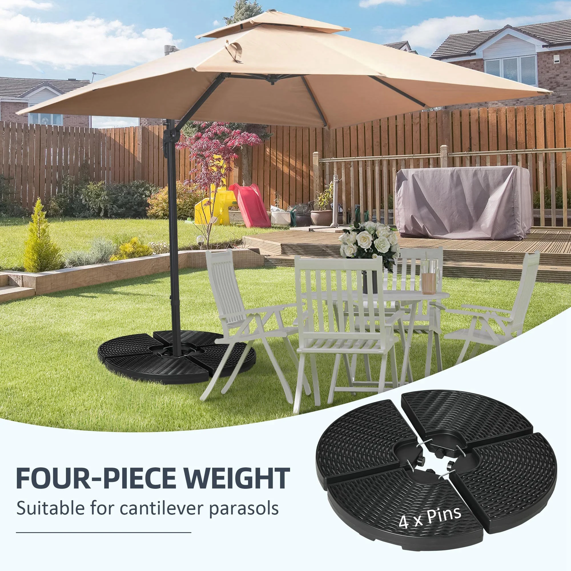 4PCs Parasol Weights for Parasol, Wicker Effect HDPE Water and Sand Filled, Black - Image 6