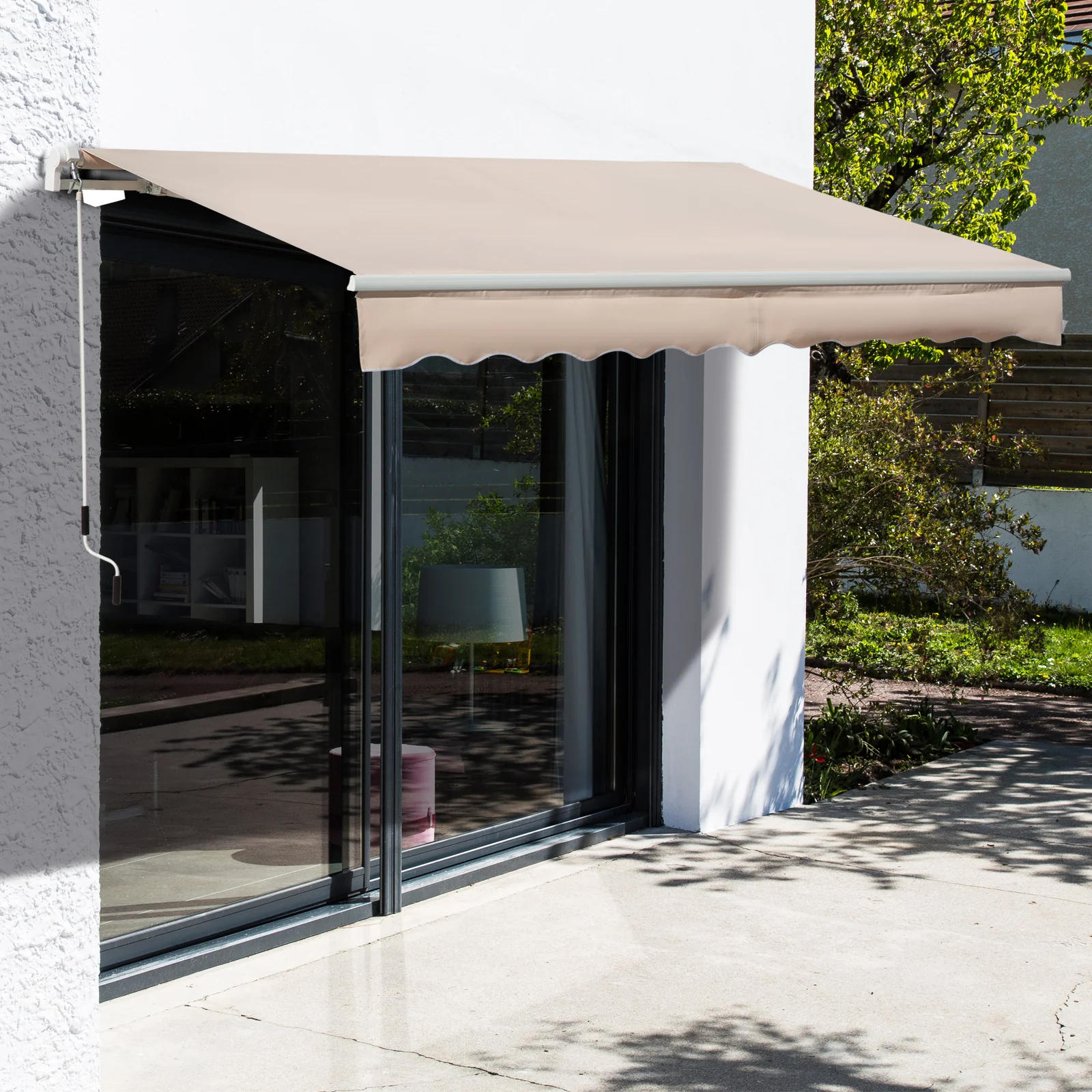 4 x 2.5m Retractable Manual Awning, Sun Shade Canopy w/ Fittings & Crank Handle, Beige - Image 3