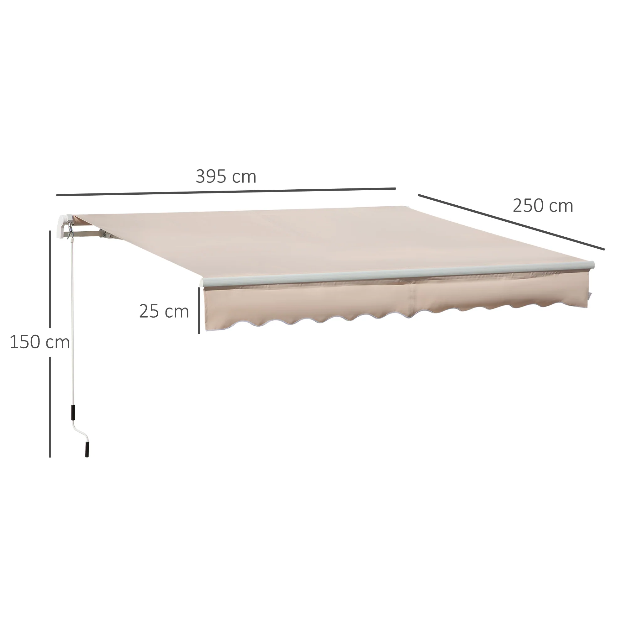 4 x 2.5m Retractable Manual Awning, Sun Shade Canopy w/ Fittings & Crank Handle, Beige - Image 5