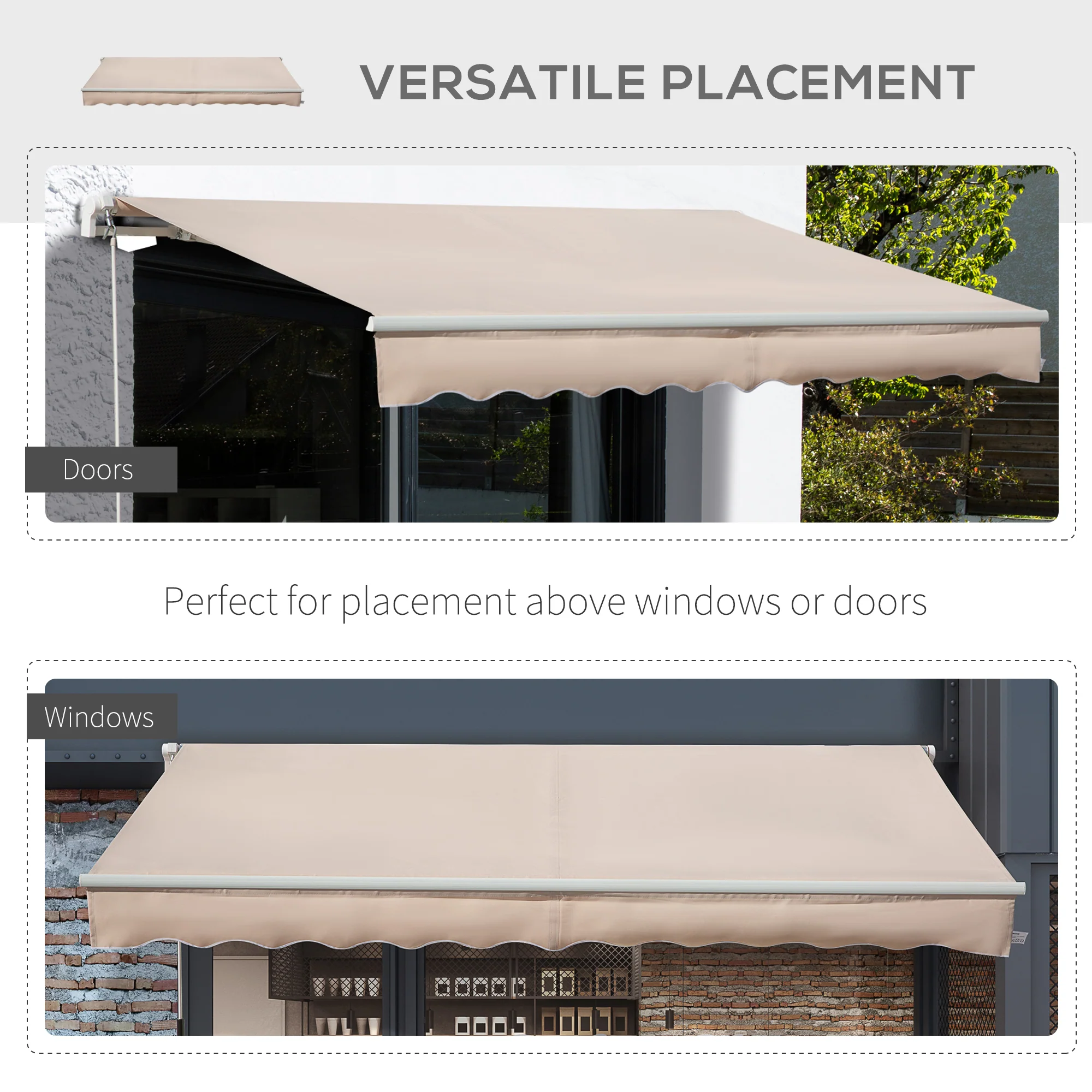4 x 2.5m Retractable Manual Awning, Sun Shade Canopy w/ Fittings & Crank Handle, Beige - Image 8