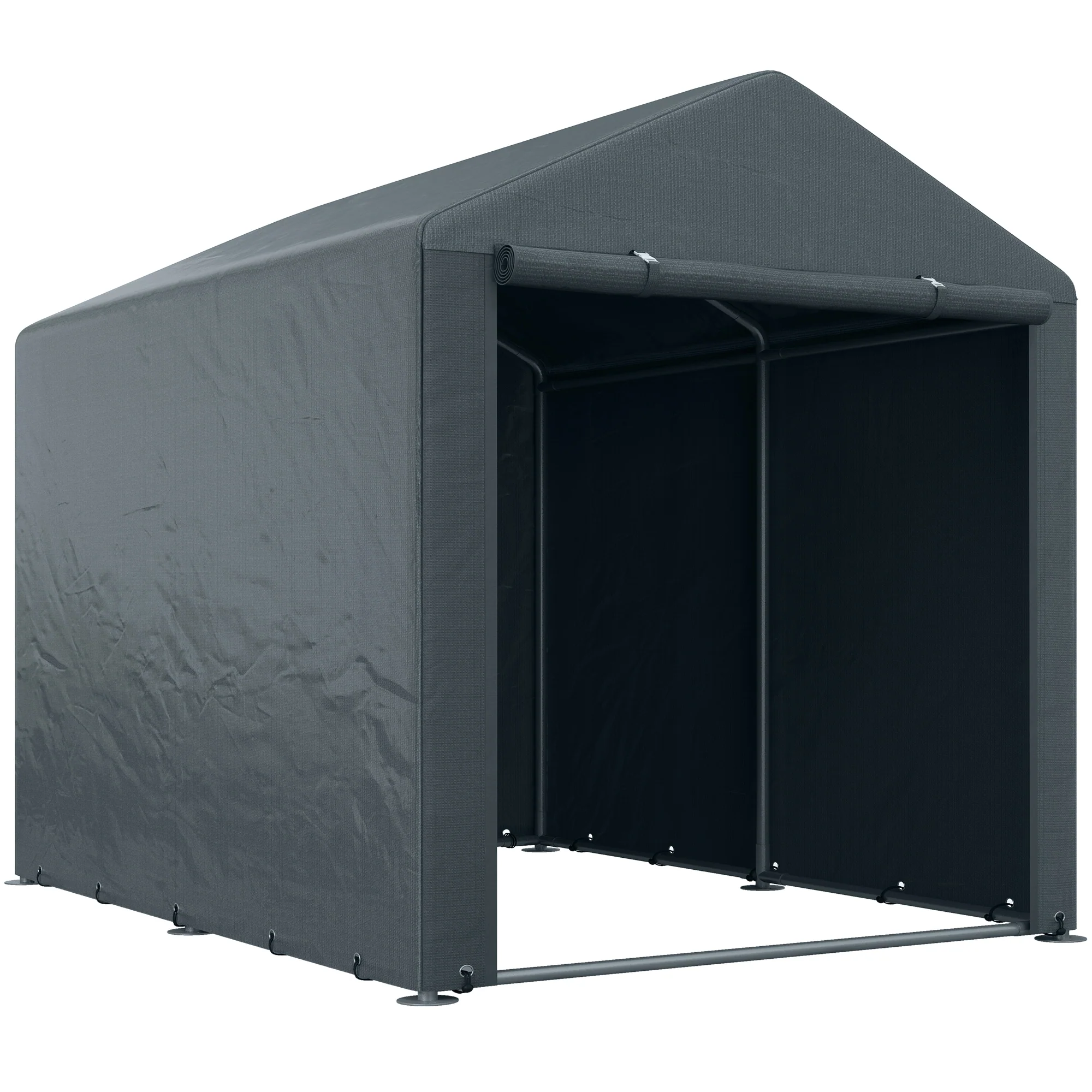 5.2' x 7.2' Portable Storage Shed with Galvanized Frame, Waterproof Cover and Roll-up Door, Dark Grey