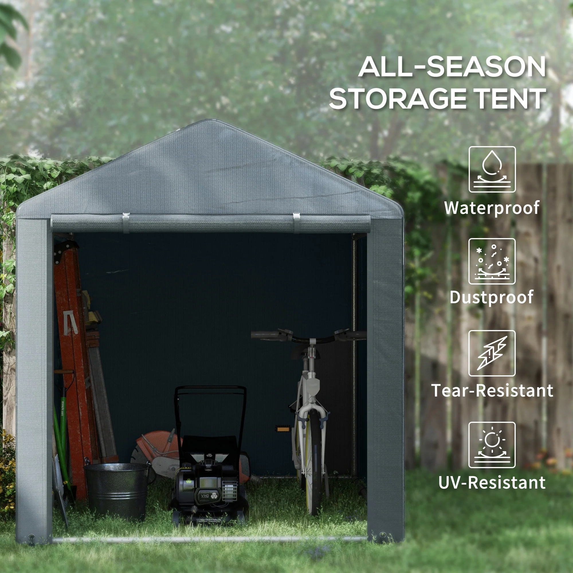 5.2' x 7.2' Portable Storage Shed with Galvanized Frame, Waterproof Cover and Roll-up Door, Dark Grey - Image 6