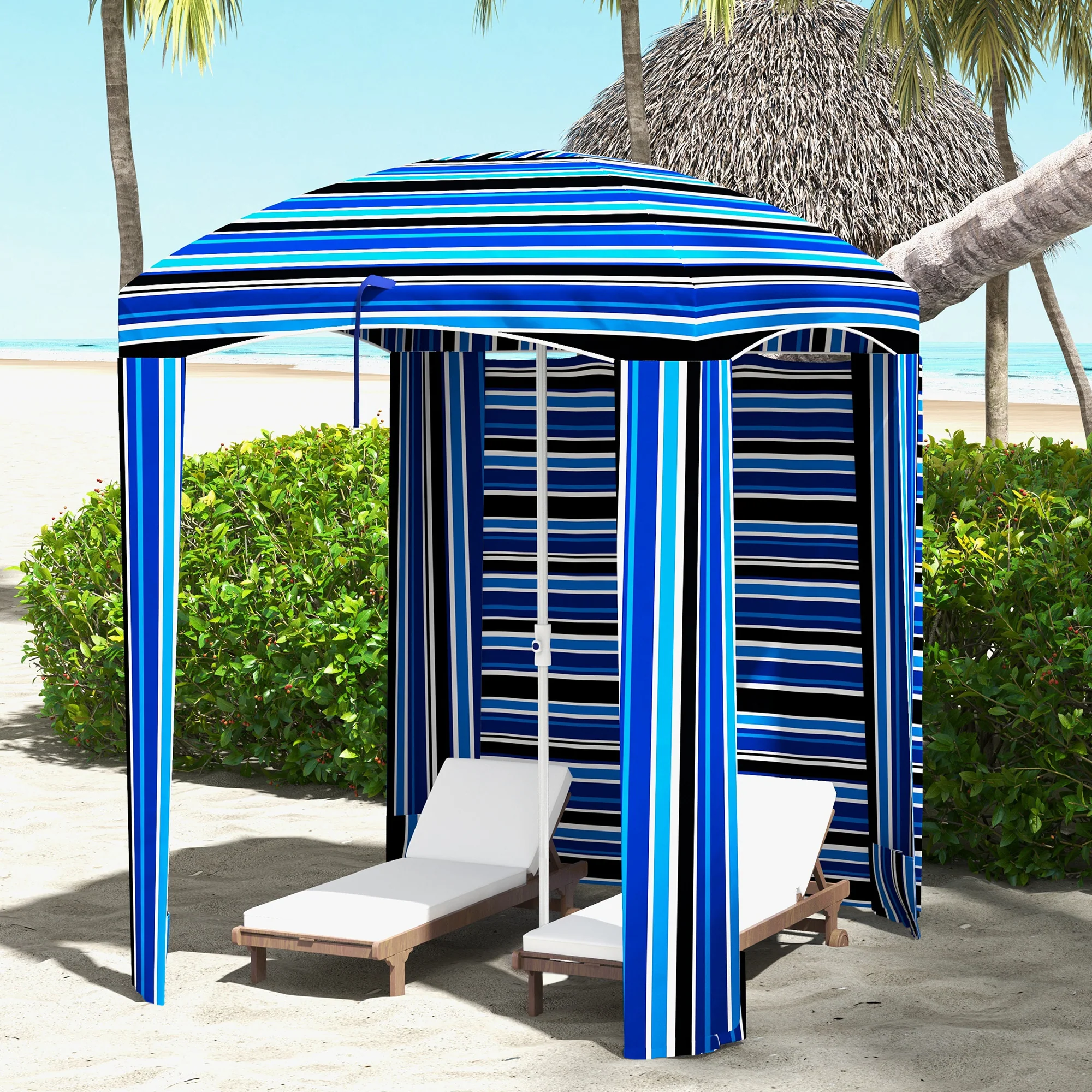 5.9' x 5.9' Portable Beach Cabana Umbrella, Blue Stripe - Image 4