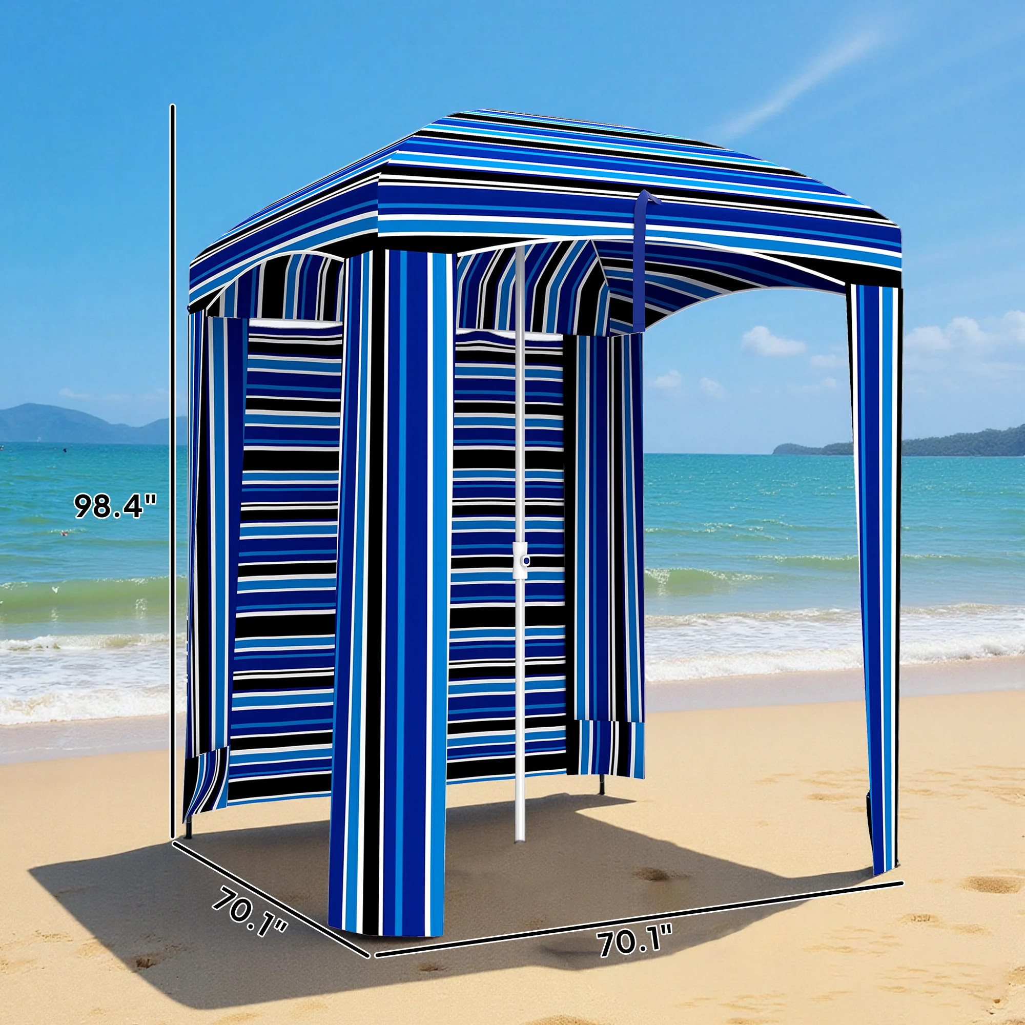 5.9' x 5.9' Portable Beach Cabana Umbrella, Blue Stripe - Image 5