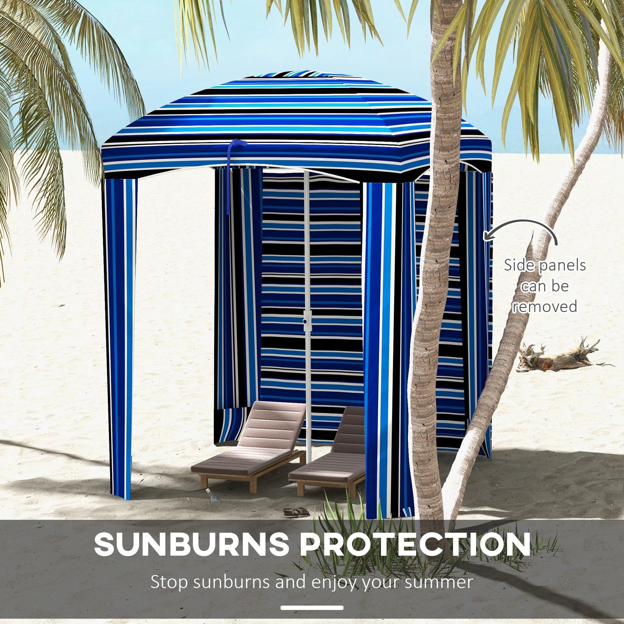 5.9' x 5.9' Portable Beach Cabana Umbrella, Blue Stripe - Image 6